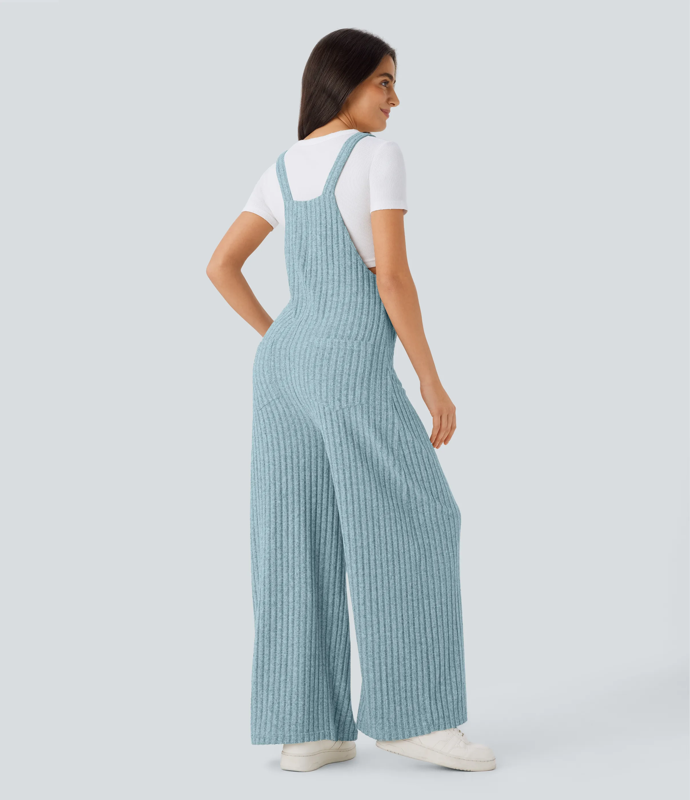 Halara Mono múltiple bolsillo botón tira ajustable acanalado - Sunny Blue Floral Yarn - L(regular) sold by Halara product image thumbnail 3