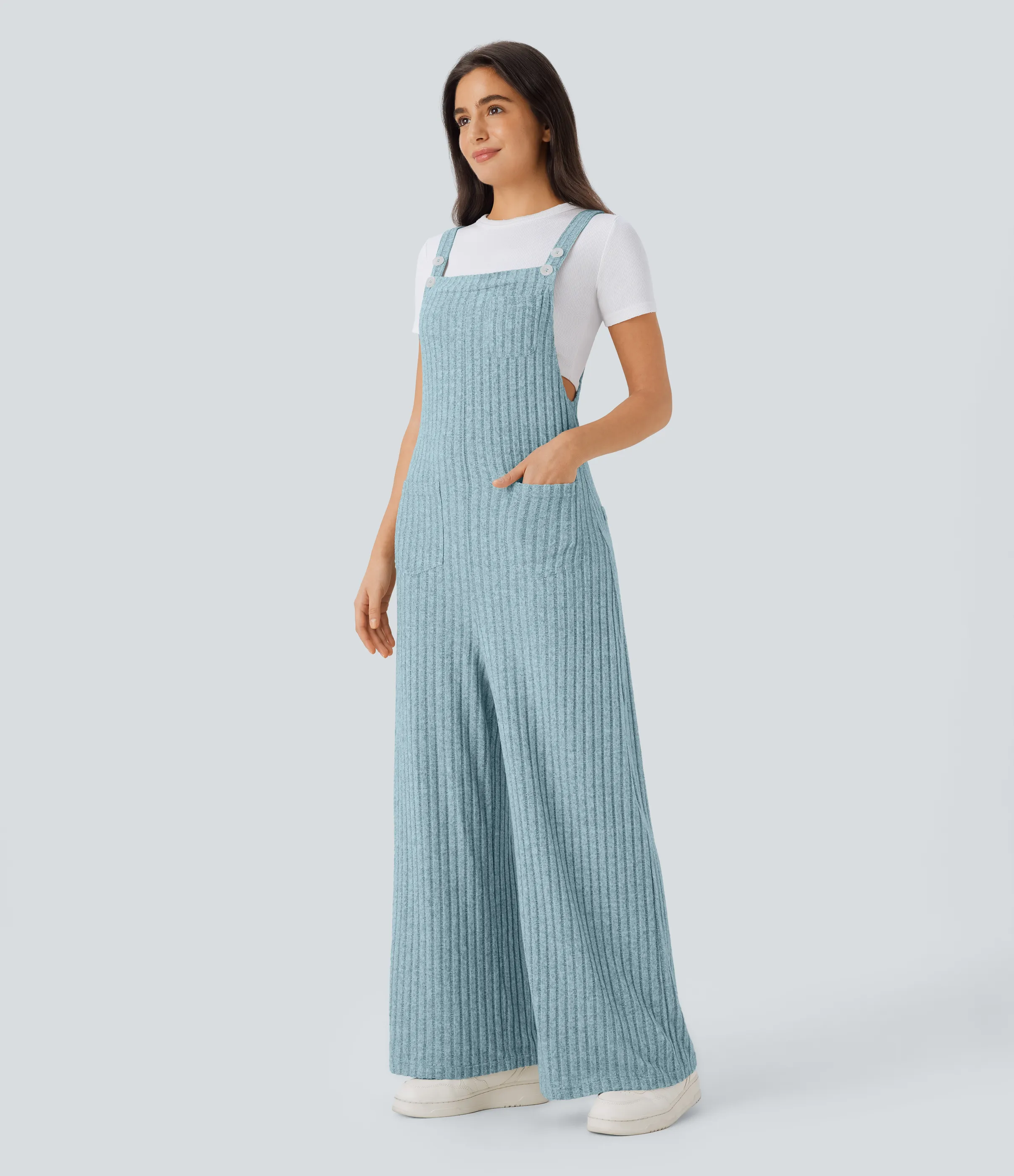 Halara Mono múltiple bolsillo botón tira ajustable acanalado - Sunny Blue Floral Yarn - L(regular) sold by Halara product image thumbnail 4