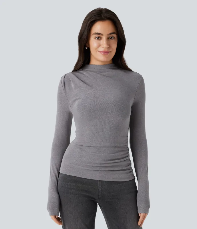 Halara Top térmico ajustado manga larga cuello alto fruncido - Mottled Cloud Grey - XS sold by Halara