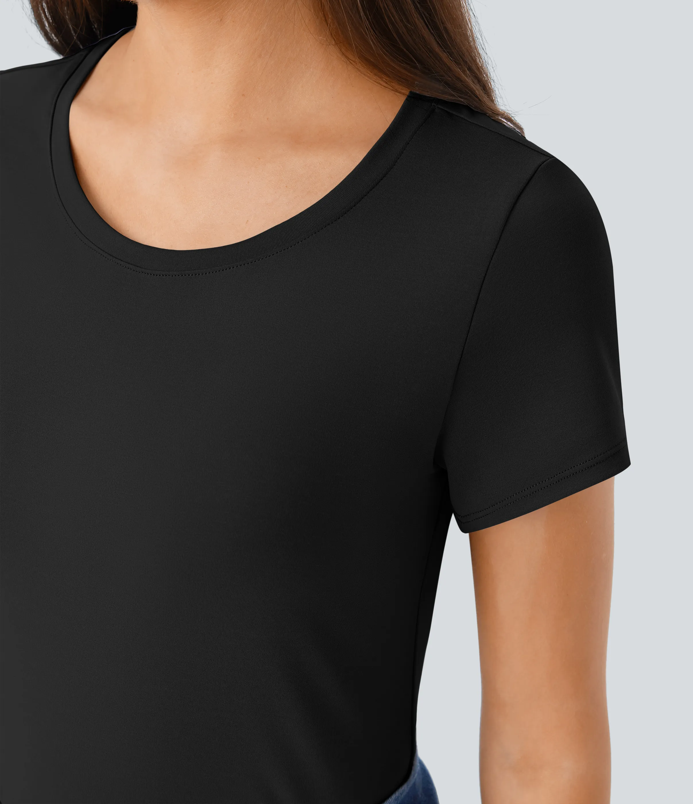 Halara Blusa básica oficina cuello redondo manga corta - Black - L sold by Halara product image thumbnail 5