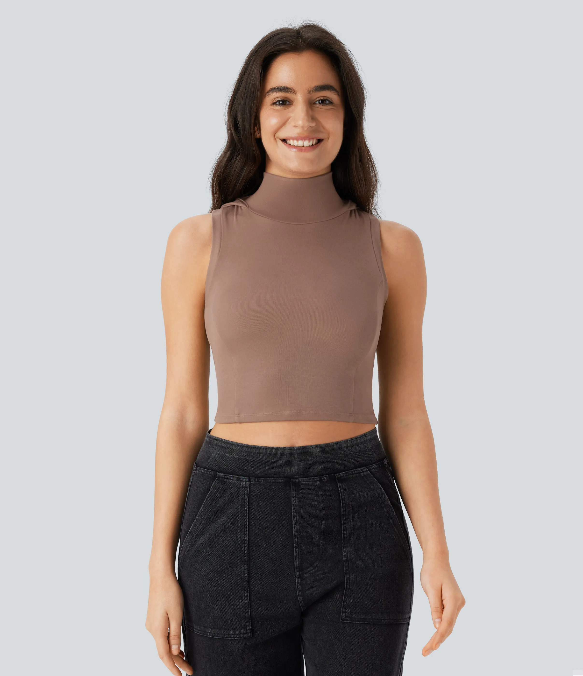 Halara Camiseta sin mangas cuello alto capucha canalé corte - Beaver Fur - XL sold by Halara product image thumbnail 2