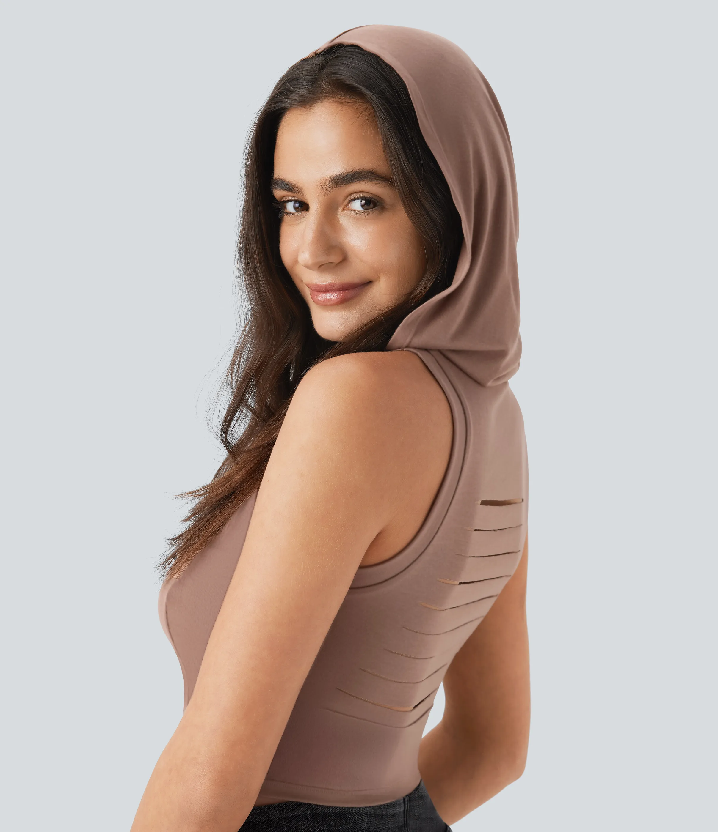 Halara Camiseta sin mangas cuello alto capucha canalé corte - Beaver Fur - XL sold by Halara product image thumbnail 5