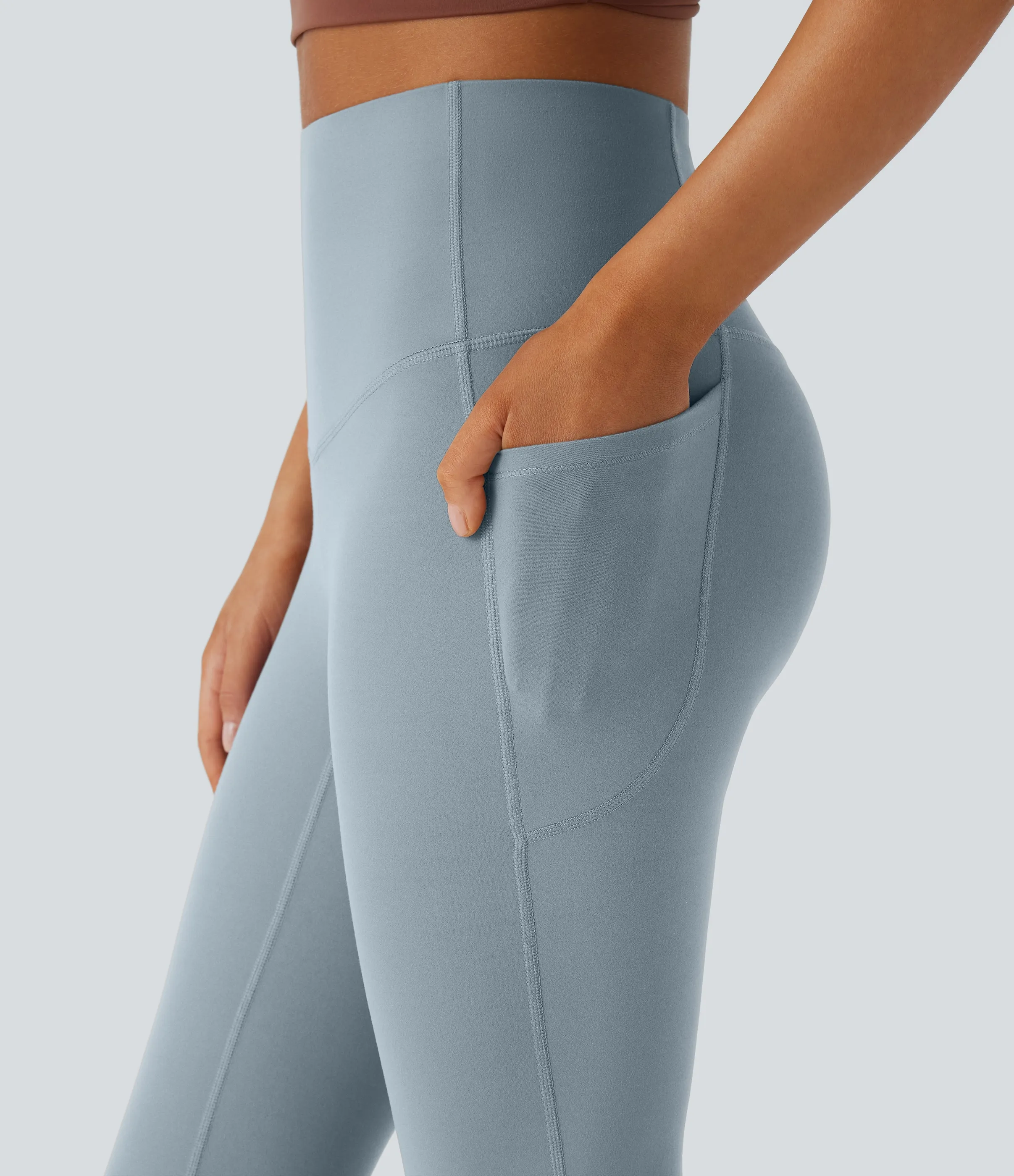 Halara Leggings SoCinched UltraSculpt yoga Bootcut tiro alto control abdomen bolsillo lateral moldeador - Blue Flower Gray - L(extall) sold by Halara product image thumbnail 5