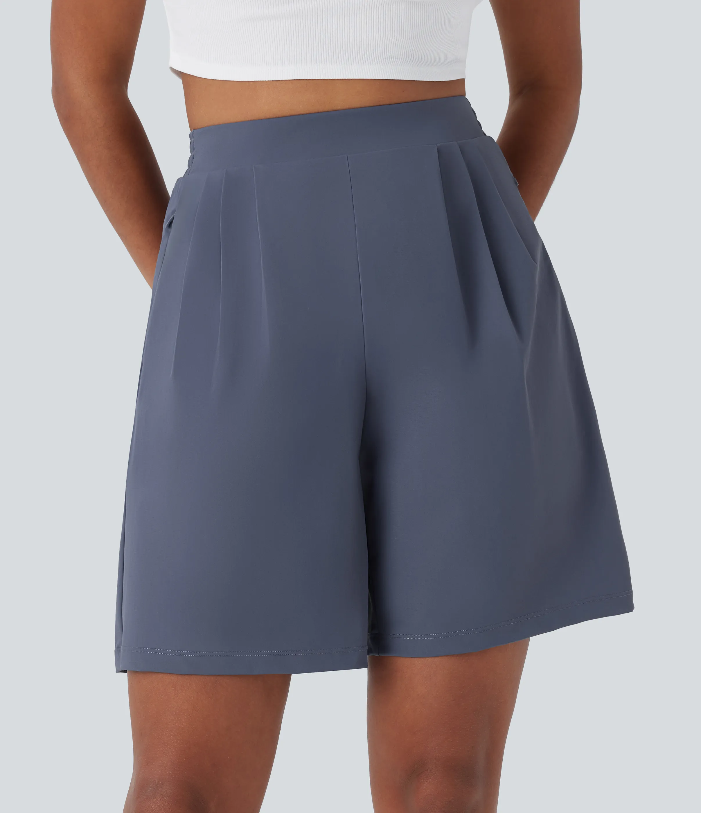 Halara Bermudas oficina bolsillo lateral cremallera tiro alto - Nightshadow Blue - M sold by Halara product image thumbnail 4