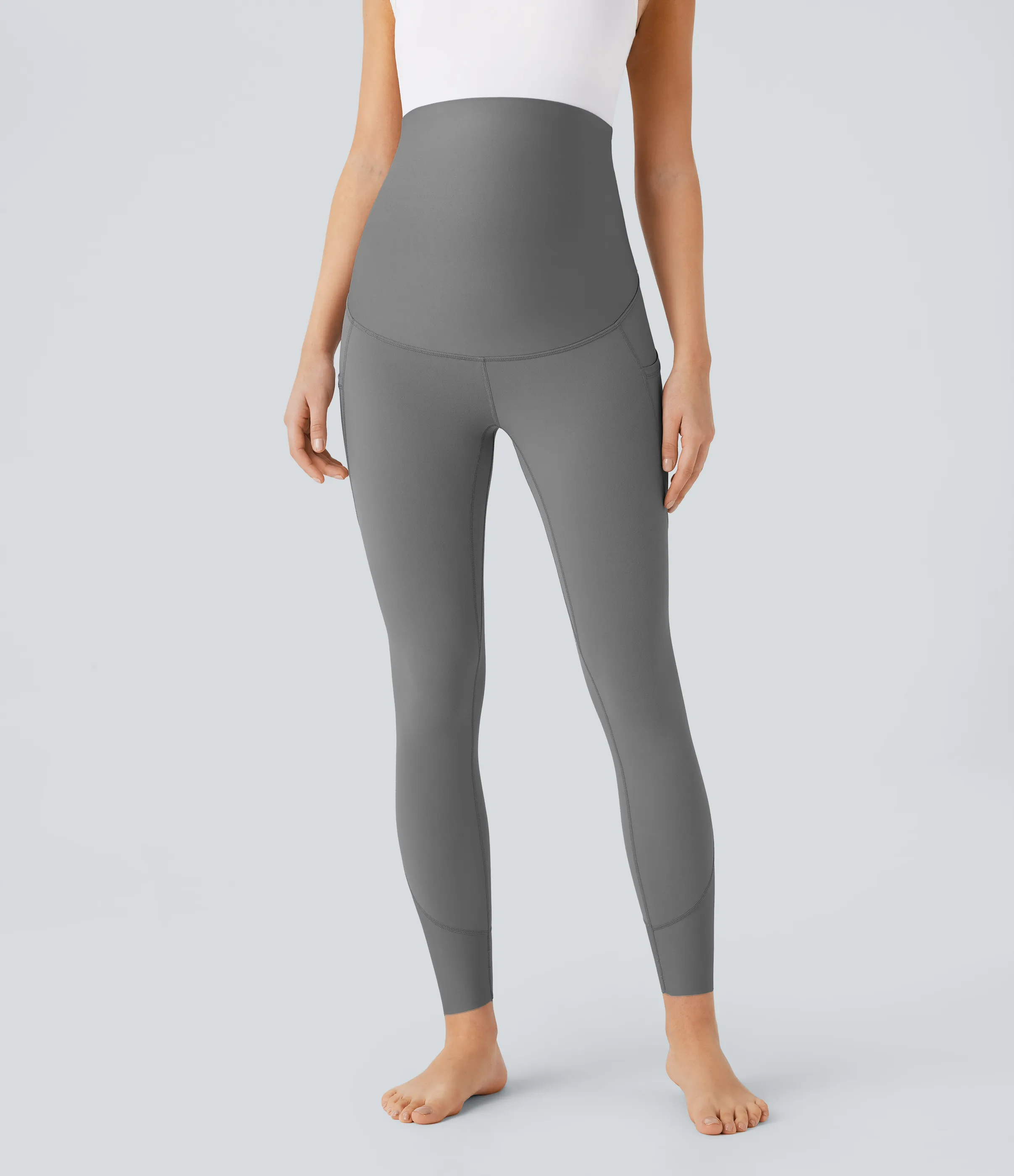 Halara Leggings premamá Softlyzero™ yoga tiro súper alto bolsillo lateral cruzado espalda 7/8 - UPF 50+ - Steel Gray - XL(7/8) sold by Halara product image thumbnail 4