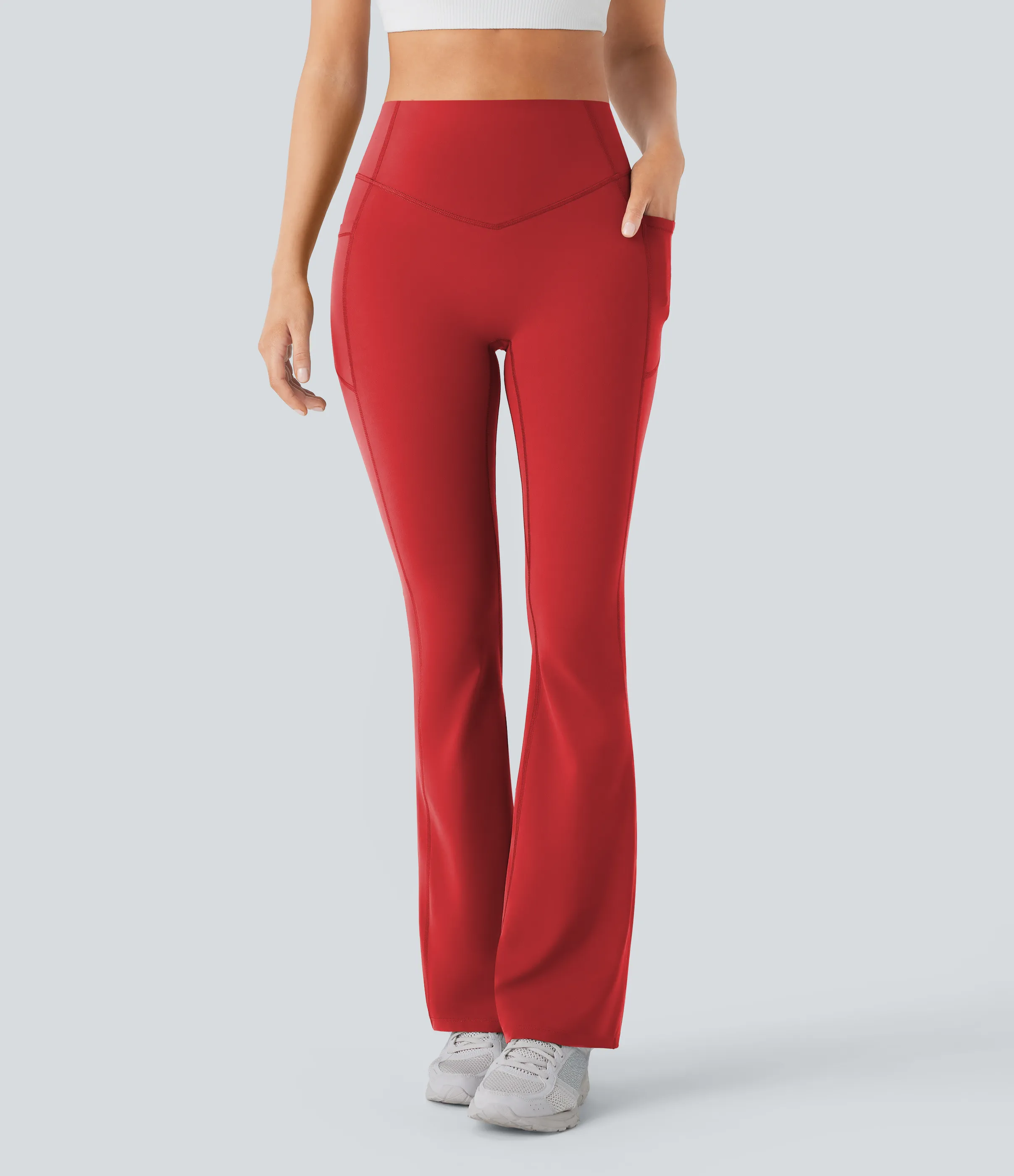 Halara Leggings SoCinched UltraSculpt Bootcut yoga tiro alto realce glúteo bolsillo lateral control abdomen moldeador - Aura Orange - XL(ultratall) sold by Halara product image thumbnail 4