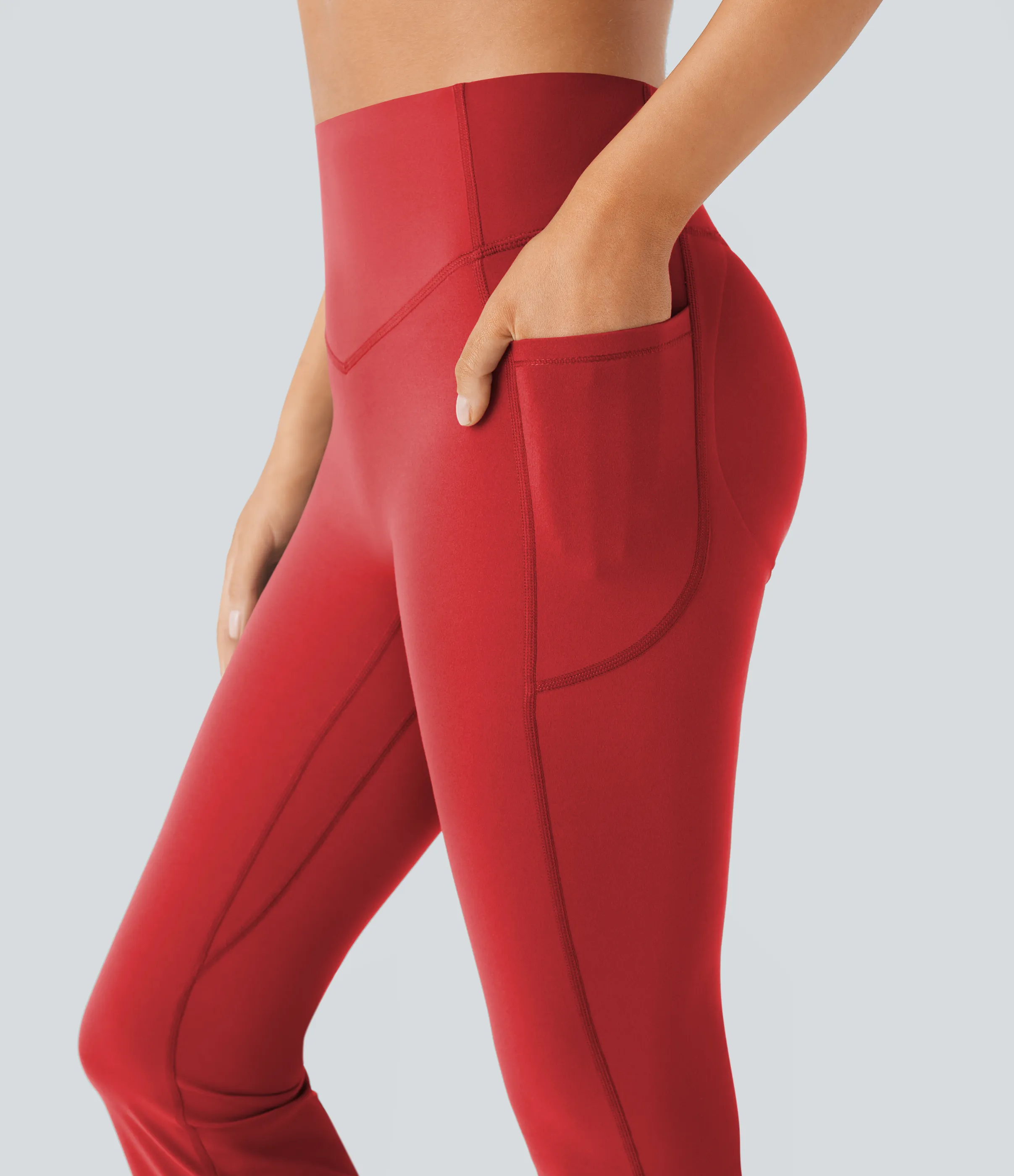 Halara Leggings SoCinched UltraSculpt Bootcut yoga tiro alto realce glúteo bolsillo lateral control abdomen moldeador - Aura Orange - XL(ultratall) sold by Halara product image thumbnail 5