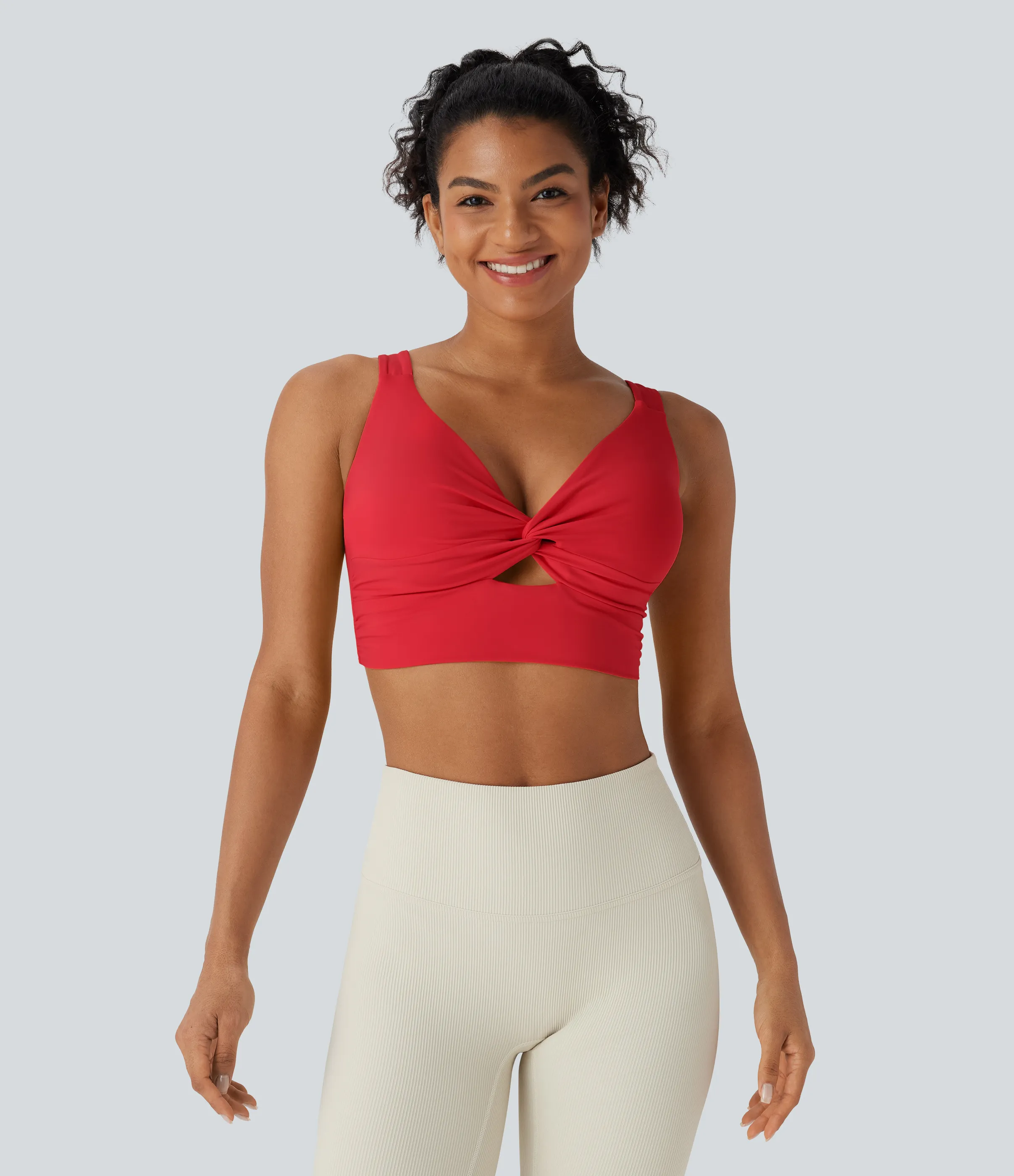 Halara Brasier deportivo de yoga SoftlyZero™ Airy de sujeción baja con abertura y tacto fresco en copas D-F - Mars Red - M sold by Halara product image thumbnail 5