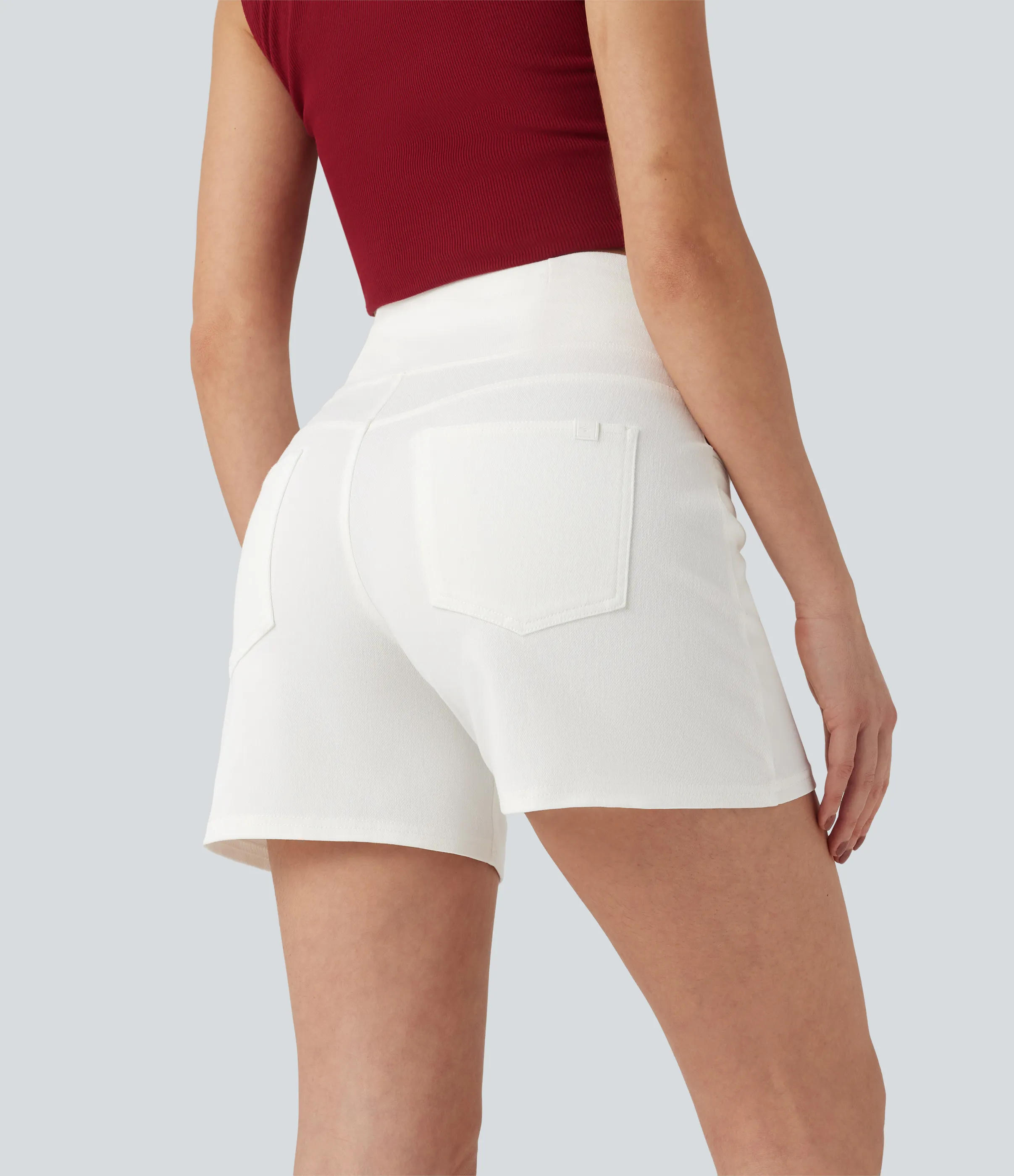 Halara Pantalón corto Halara Flex™ Denim mezclilla elástico lavado tiro alto múltiple bolsillo - Bright White Denim - S(regular) sold by Halara product image thumbnail 3