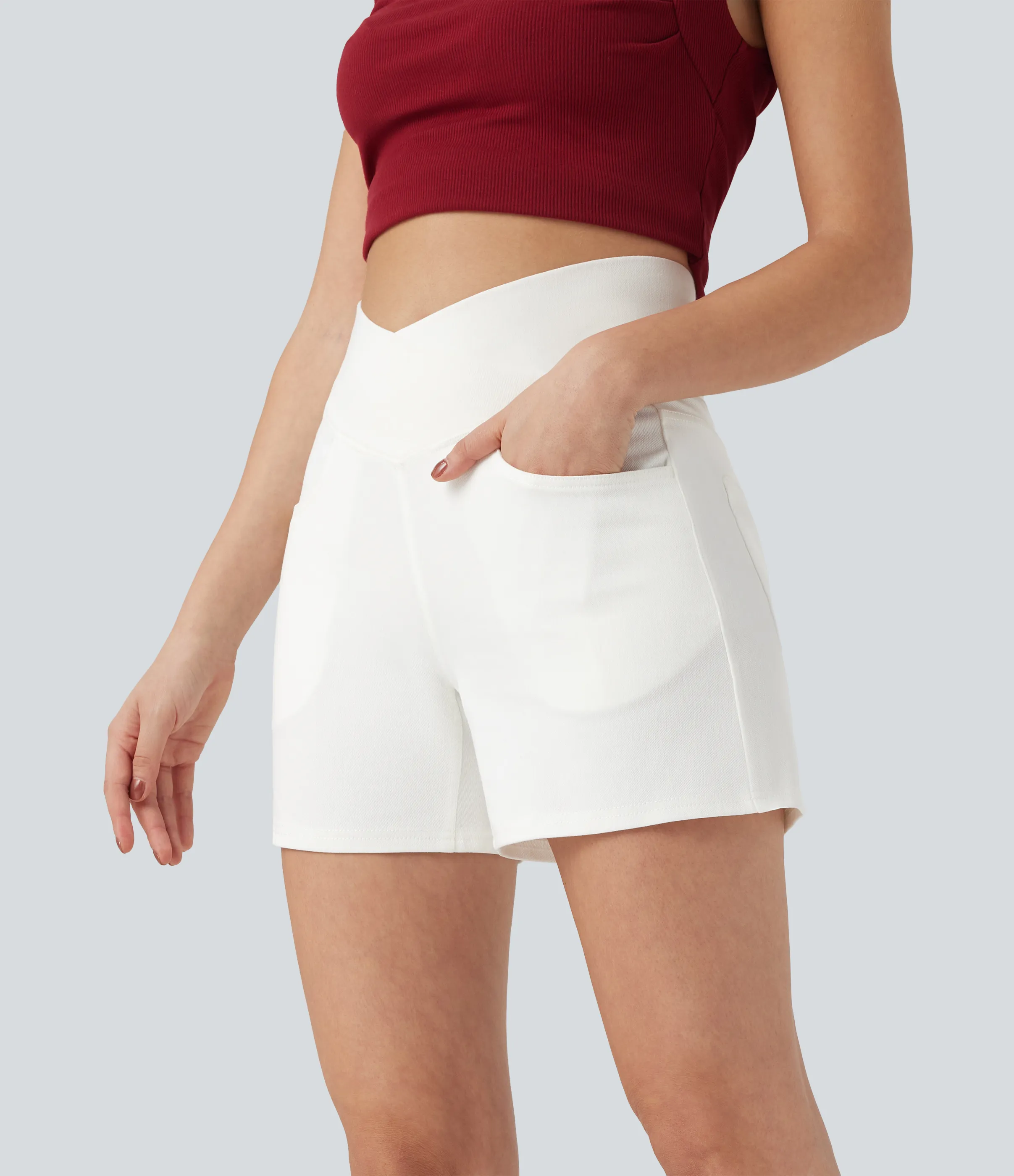 Halara Pantalón corto Halara Flex™ Denim mezclilla elástico lavado tiro alto múltiple bolsillo - Bright White Denim - S(regular) sold by Halara product image thumbnail 4