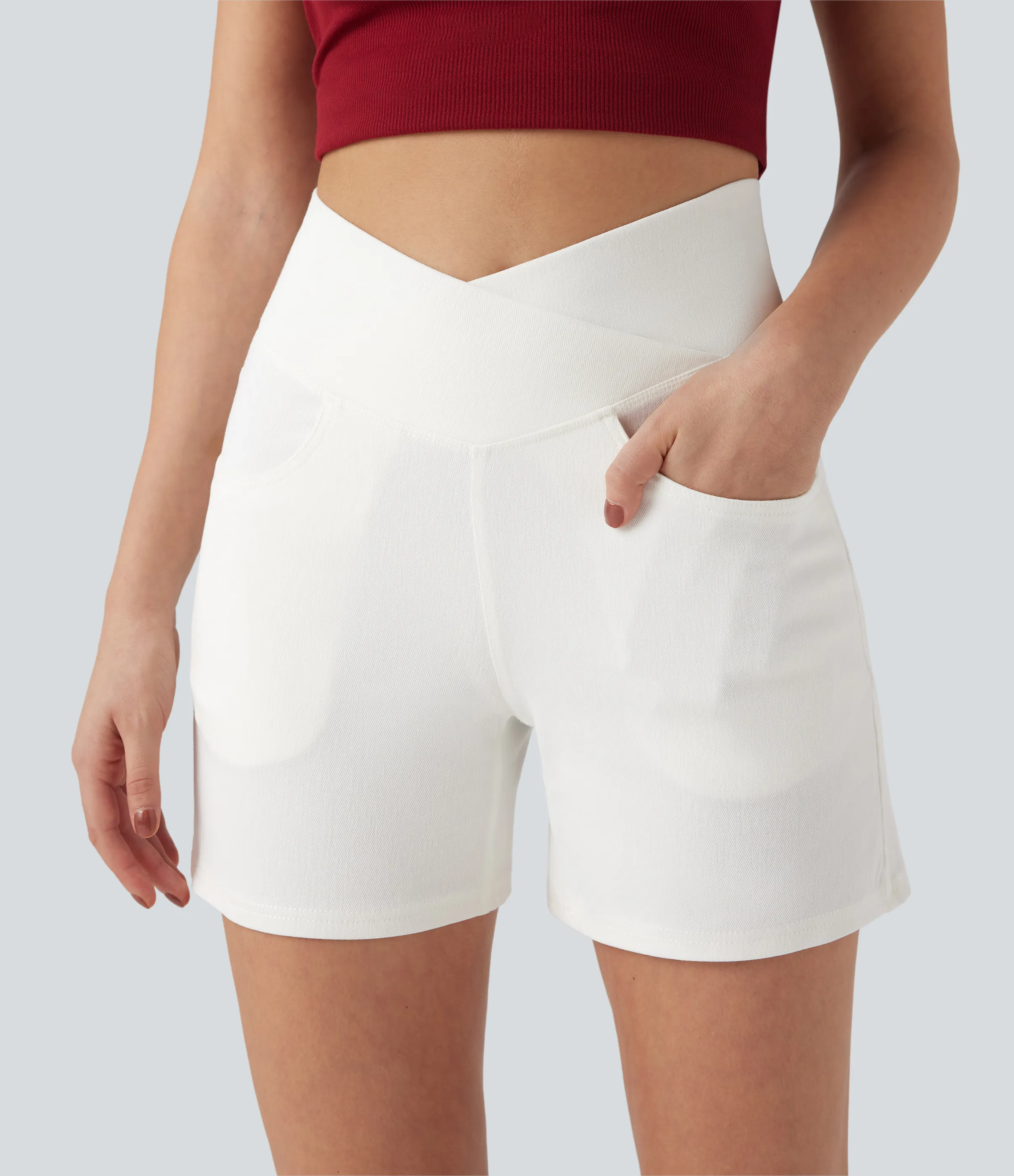 Halara Pantalón corto Halara Flex™ Denim mezclilla elástico lavado tiro alto múltiple bolsillo - Bright White Denim - S(regular) sold by Halara product image thumbnail 5