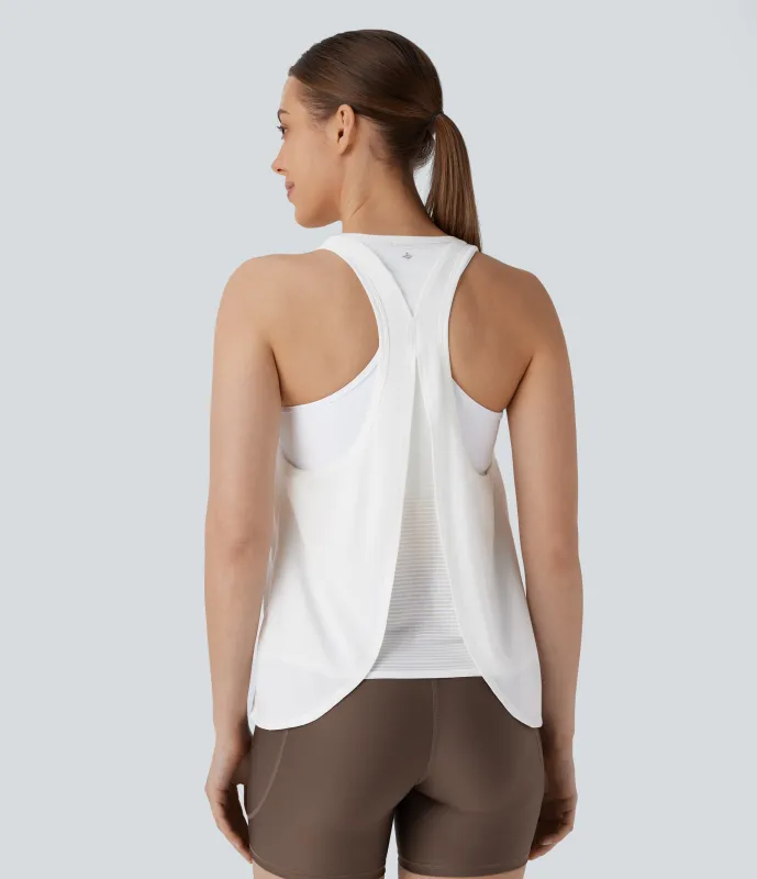 Halara Camiseta sin mangas correr secado rápido espalda deportiva dobladillo curvo raya - White - M made by Halara