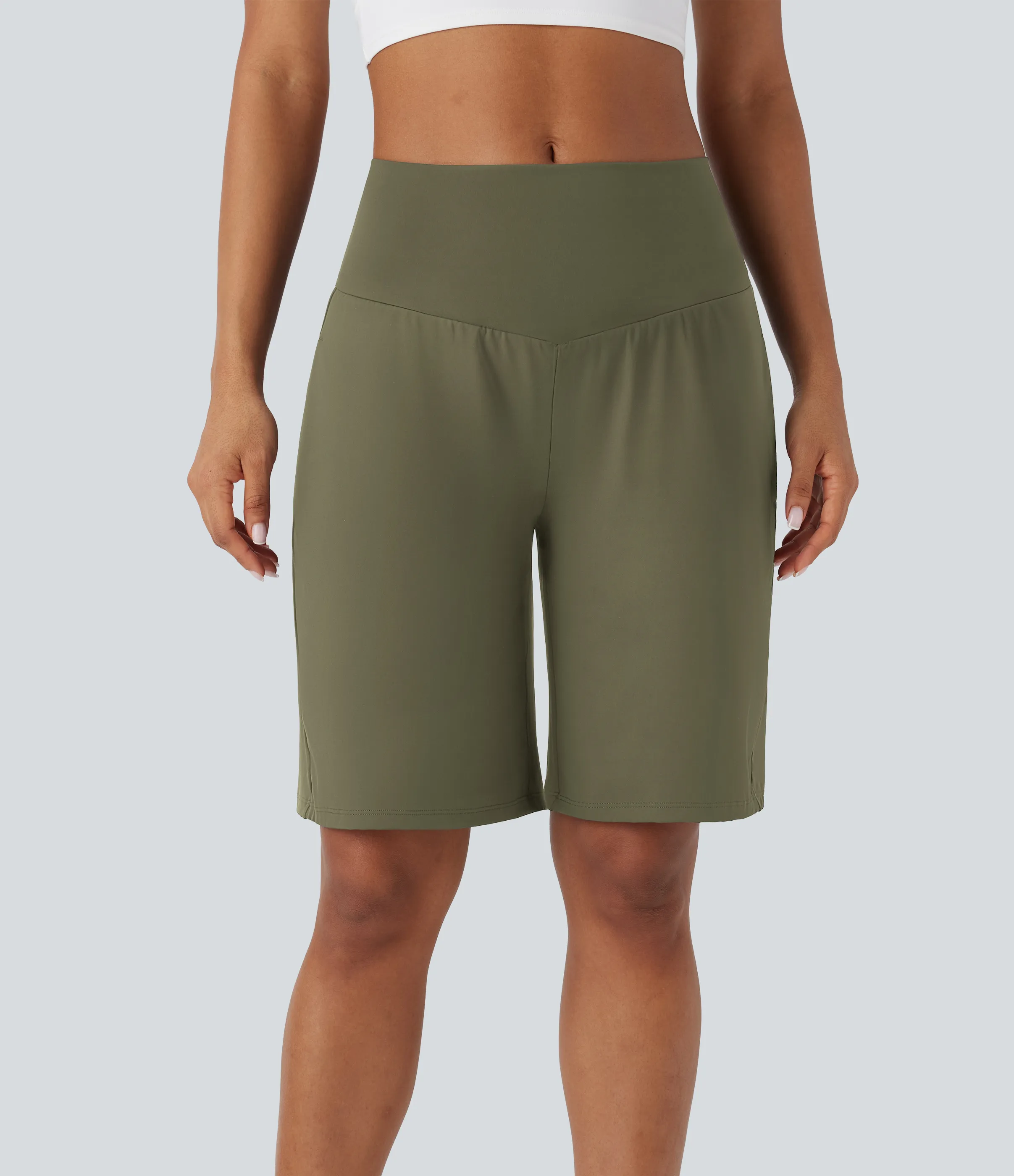 Halara Bermudas Softlyzero™ Airy yoga tiro alto múltiple bolsillo tacto fresco - Withered Green - M sold by Halara product image thumbnail 2