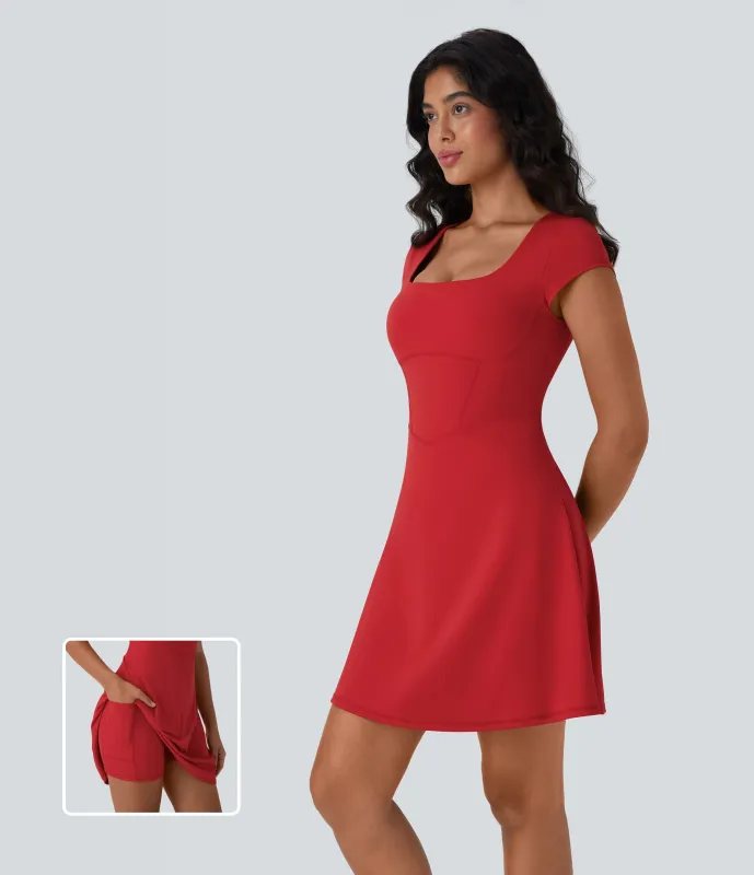 Halara Minivestido casual Softlyzero™ 2 en 1 con escote cuadrado y bolsillo  - Mars Red - XS made by Halara