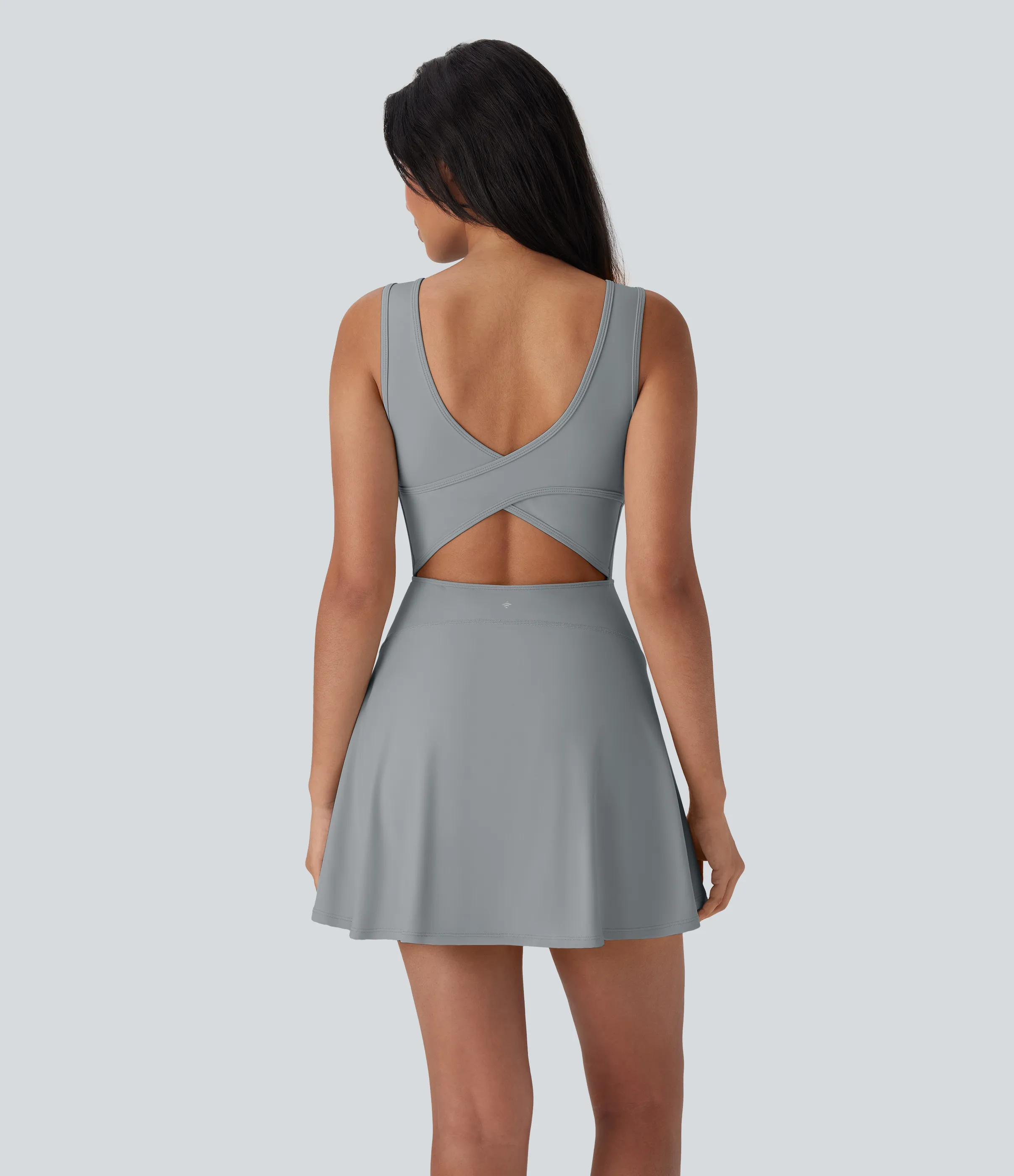 Halara Vestido mini de baile Softlyzero™ Airy 2 en 1 con espalda abierta cruzada y escote en U con bolsillos laterales y fresco al tacto - Easy Peezy - Quarry - S sold by Halara product image thumbnail 3