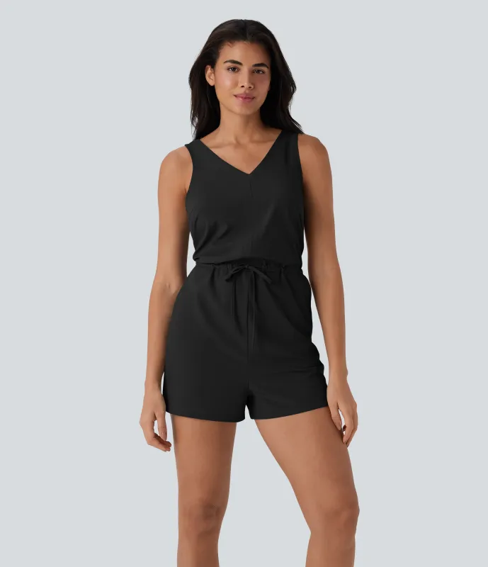 Halara Mono de senderismo Breezeful™ sin mangas con aberturas, cordón ajustable y secado rápido con bolsillos laterales - Black - L sold by Halara