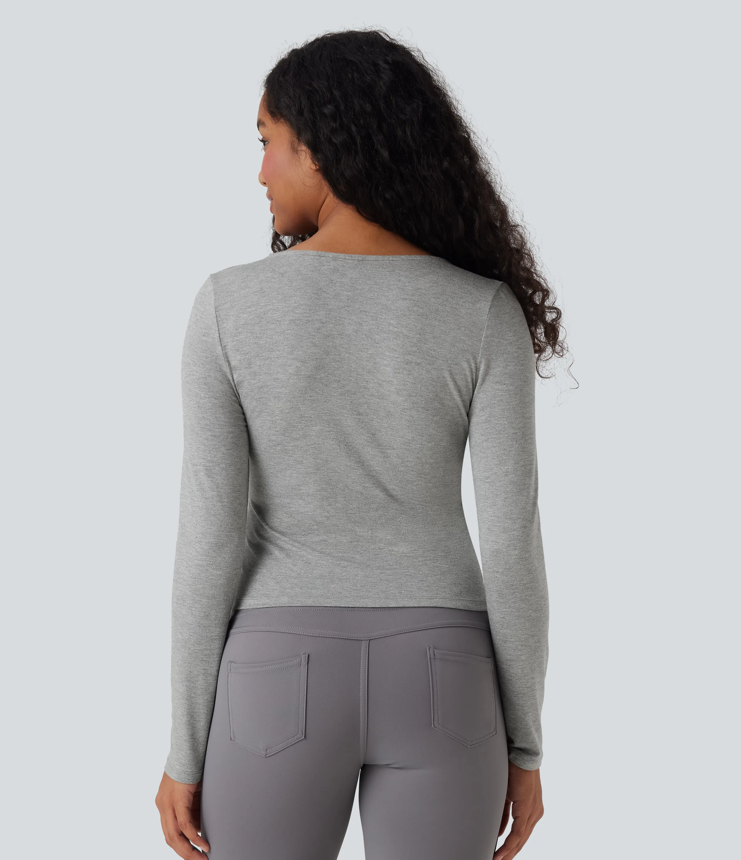 Halara Top casual de manga larga con escote en V profundo - Fog Gray - XS sold by Halara product image thumbnail 3