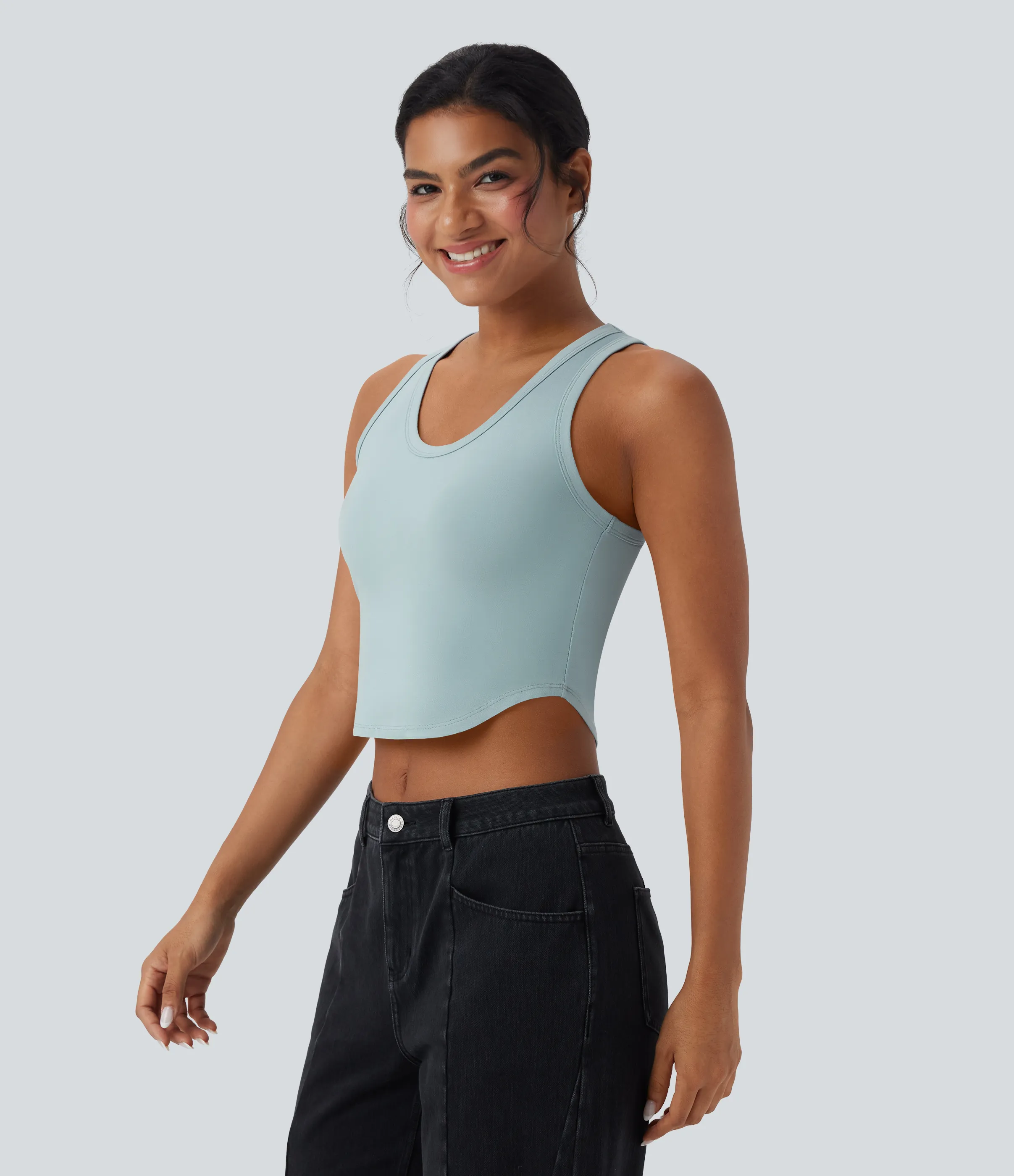 Halara Top corto casual sin mangas con cuello en U y dobladillo curvo - Sterling Blue - S sold by Halara product image thumbnail 4