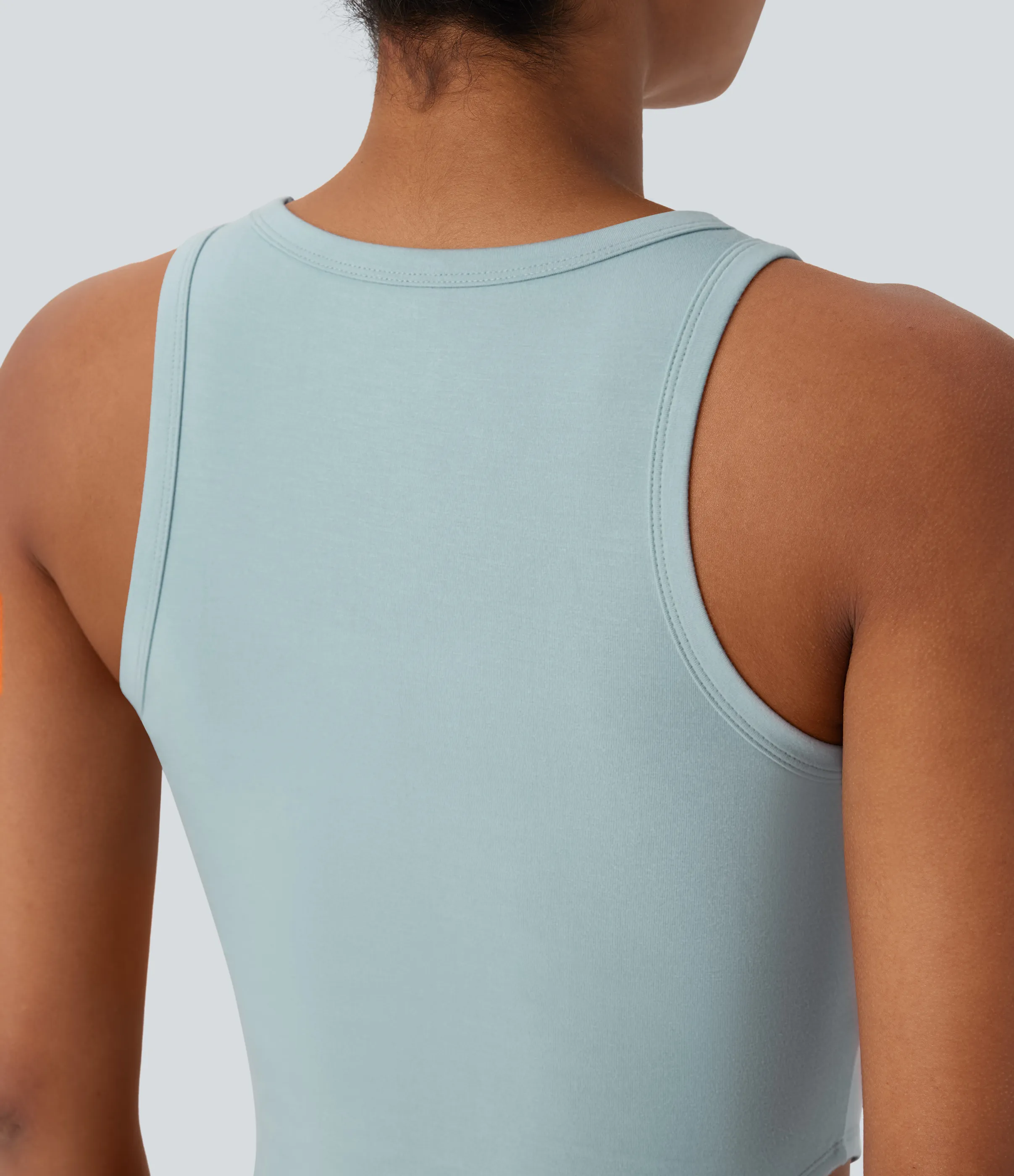 Halara Top corto casual sin mangas con cuello en U y dobladillo curvo - Sterling Blue - S sold by Halara product image thumbnail 5