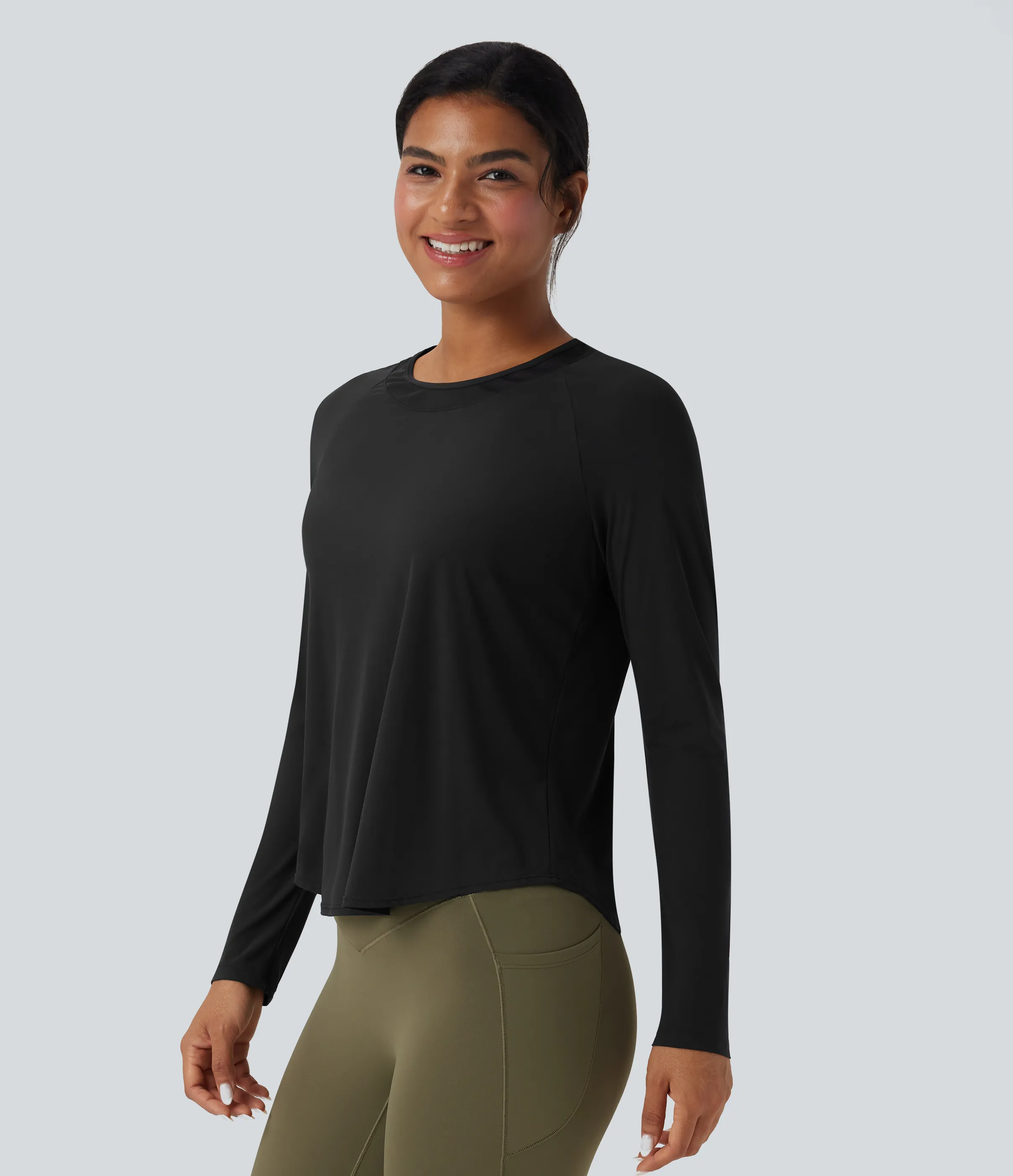 Halara Camiseta deportiva para running de secado rápido con tacto fresco y dobladillo curvo de malla en contraste - Black - S sold by Halara product image thumbnail 4