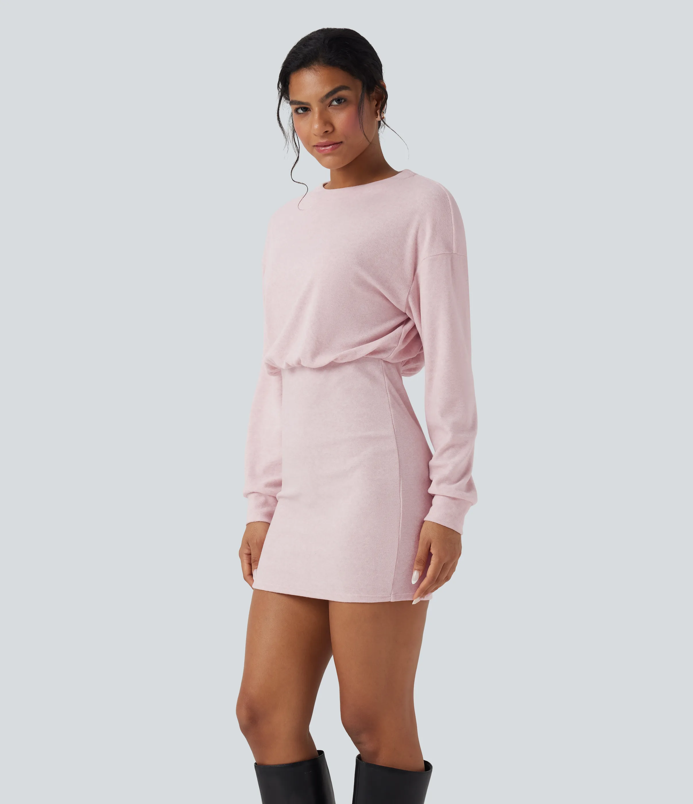 Halara Vestido mini casual ajustado de manga larga y cuello redondo - Blush Cloud - XL sold by Halara product image thumbnail 4