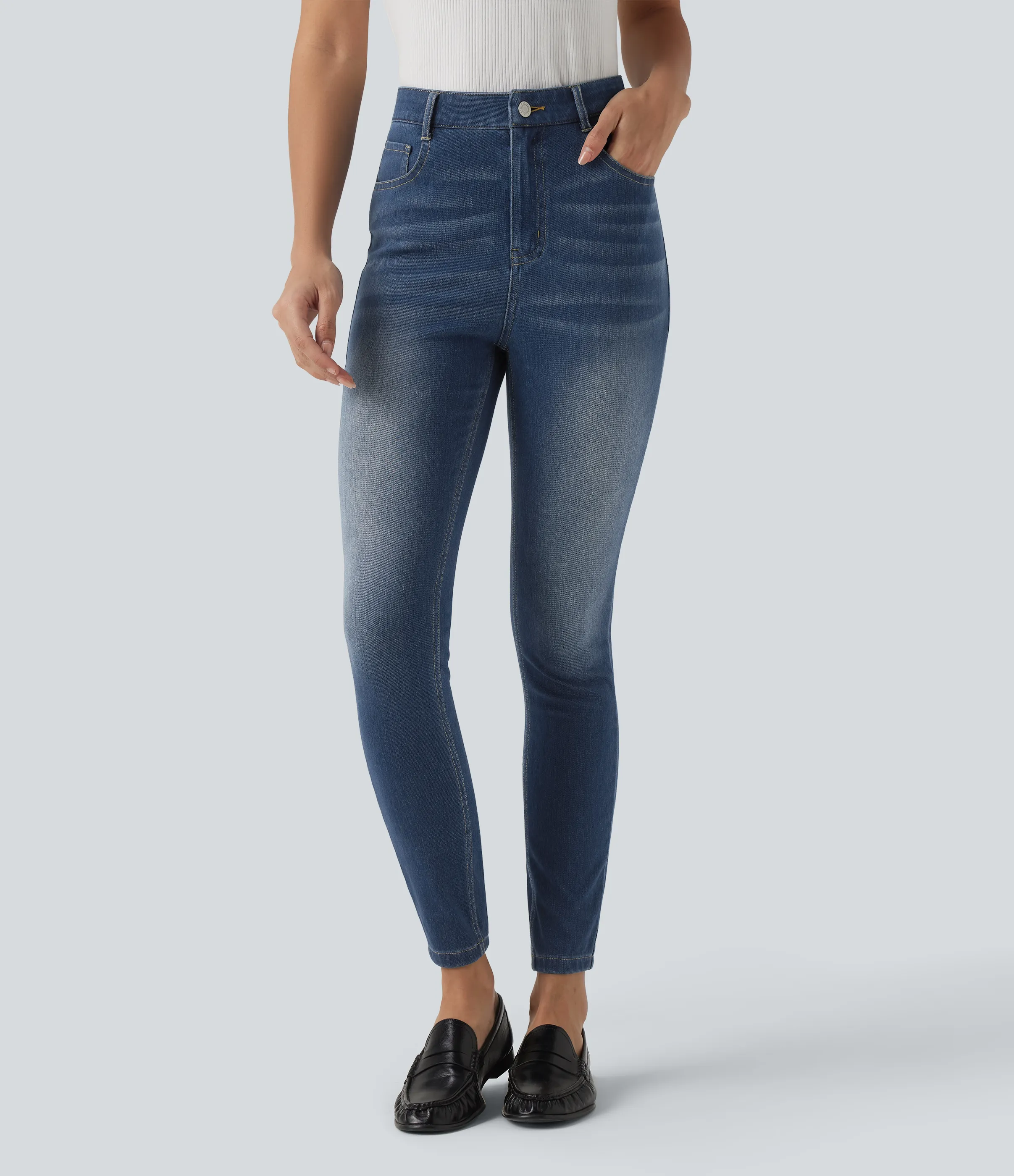 Halara Jeans ajustados casuales Halara Flex™ de tiro alto con bolsillos - Estate Blue Denim - XL(regular) sold by Halara product image thumbnail 4