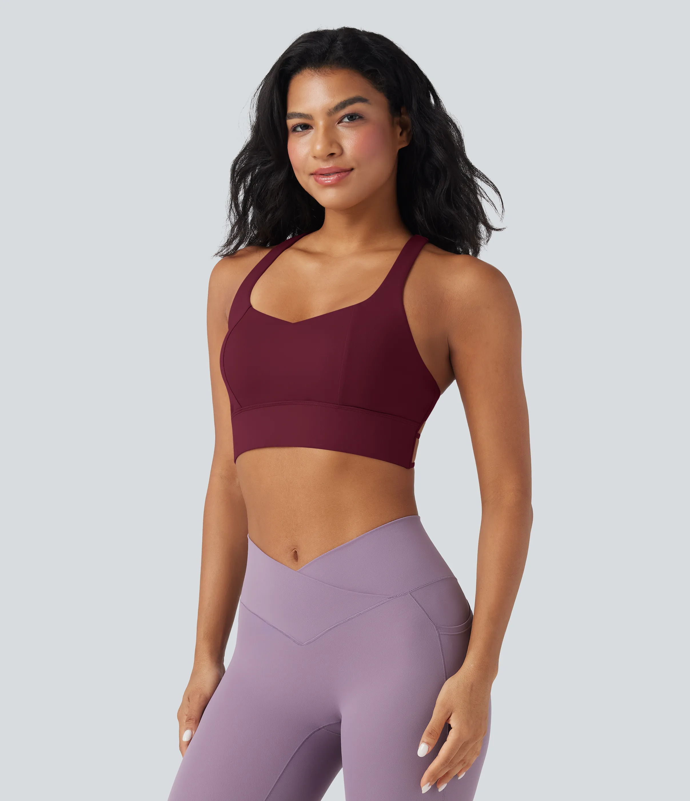 Halara Brasier deportivo de sujeción baja para yoga tipo racerback con tirantes cruzados en copas A-C - Deep Wine - L sold by Halara product image thumbnail 5