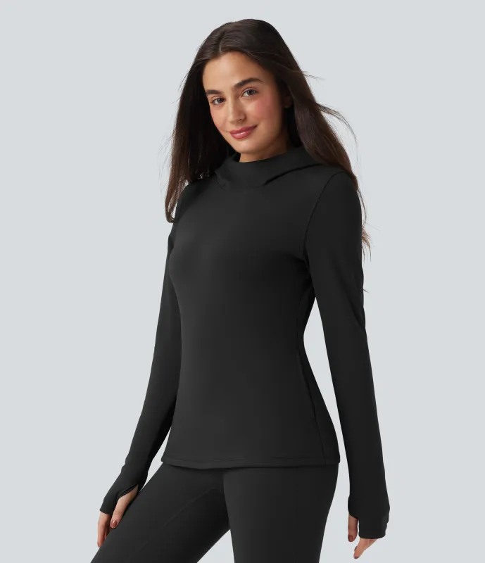 Halara Sudadera polar de senderismo con capucha manga larga agujeros para los pulgares y bolsillos - Black - XS sold by Halara