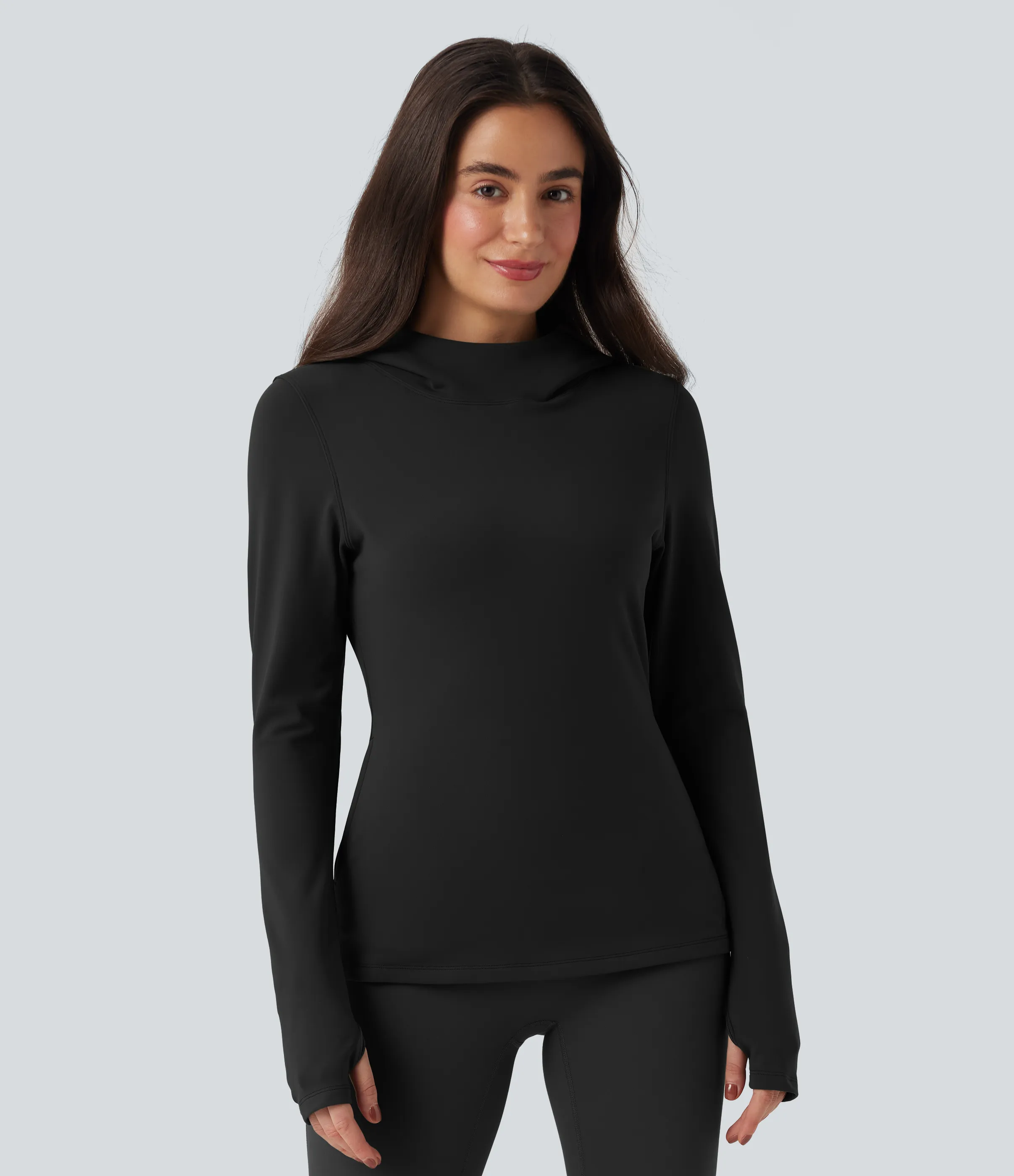 Halara Sudadera polar de senderismo con capucha manga larga agujeros para los pulgares y bolsillos - Black - XS sold by Halara product image thumbnail 4