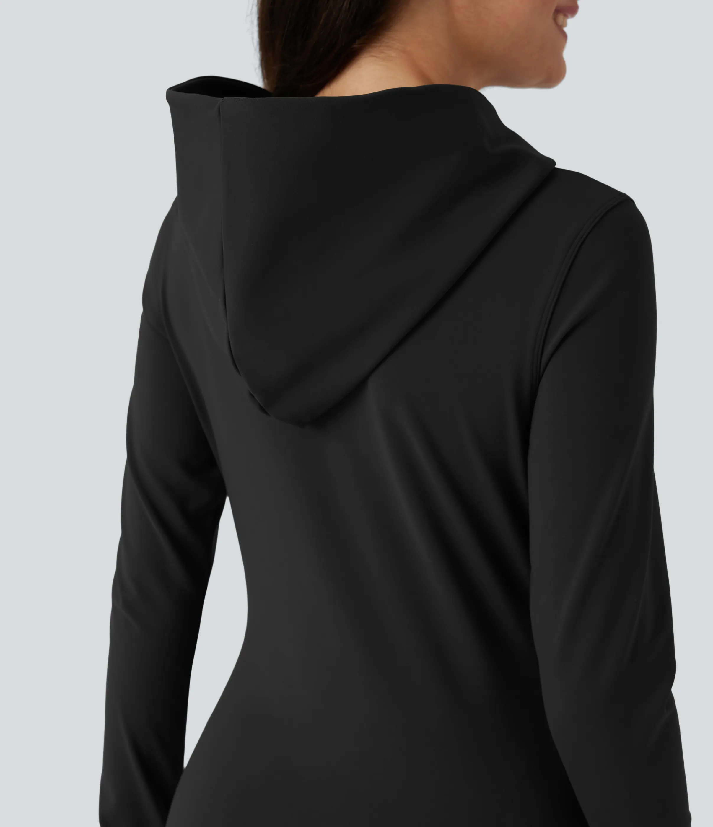 Halara Sudadera polar de senderismo con capucha manga larga agujeros para los pulgares y bolsillos - Black - XS sold by Halara product image thumbnail 5