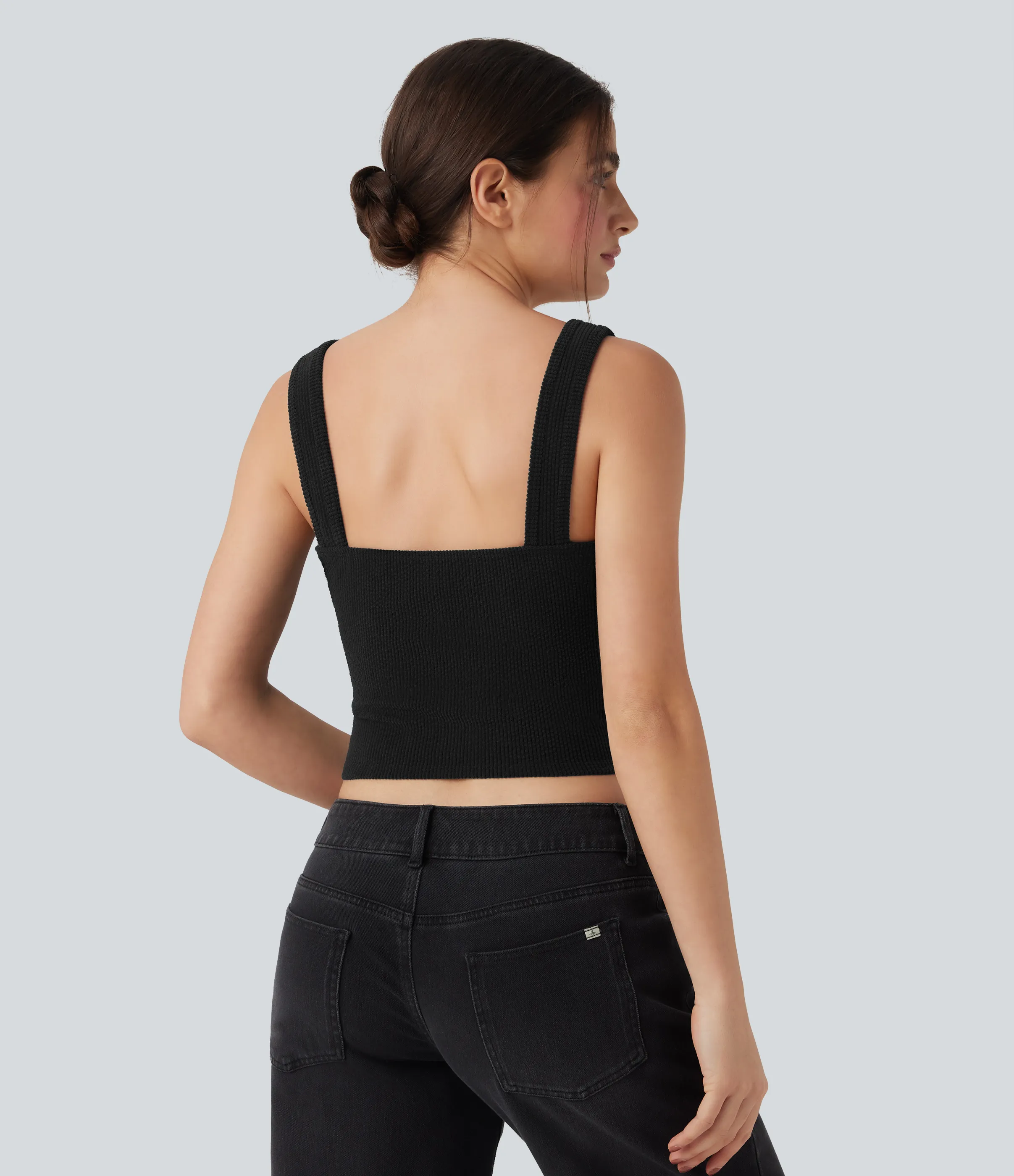 Halara Camiseta casual ajustada de pana con cuello en V - Black - L sold by Halara product image thumbnail 3