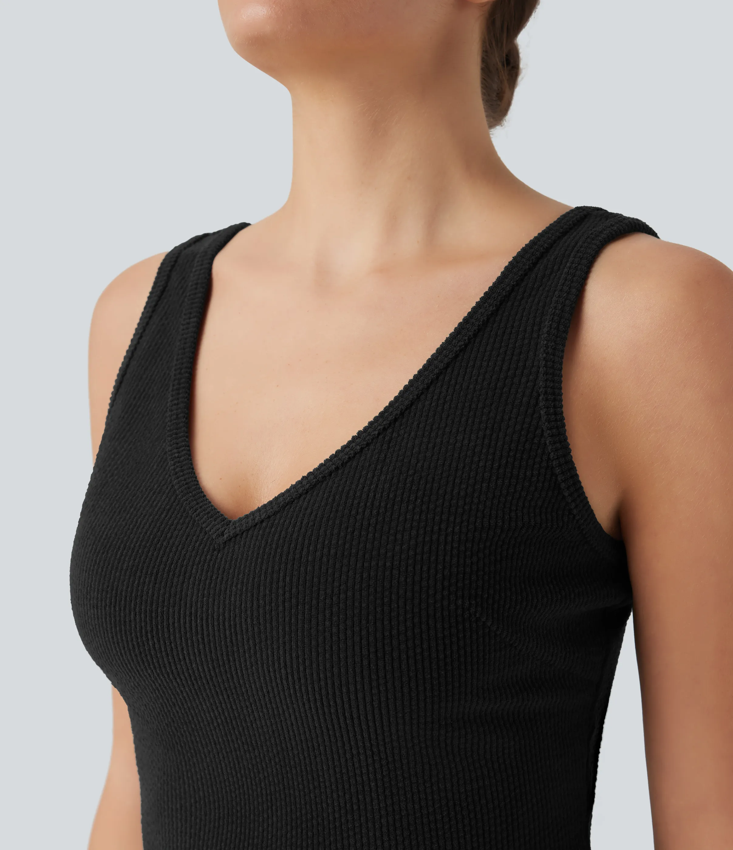 Halara Camiseta casual ajustada de pana con cuello en V - Black - L sold by Halara product image thumbnail 5
