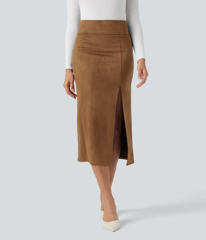 Halara Falda midi casual ajustada de ante con tiro alto - Chipmunk - XS(regular) sold by Halara