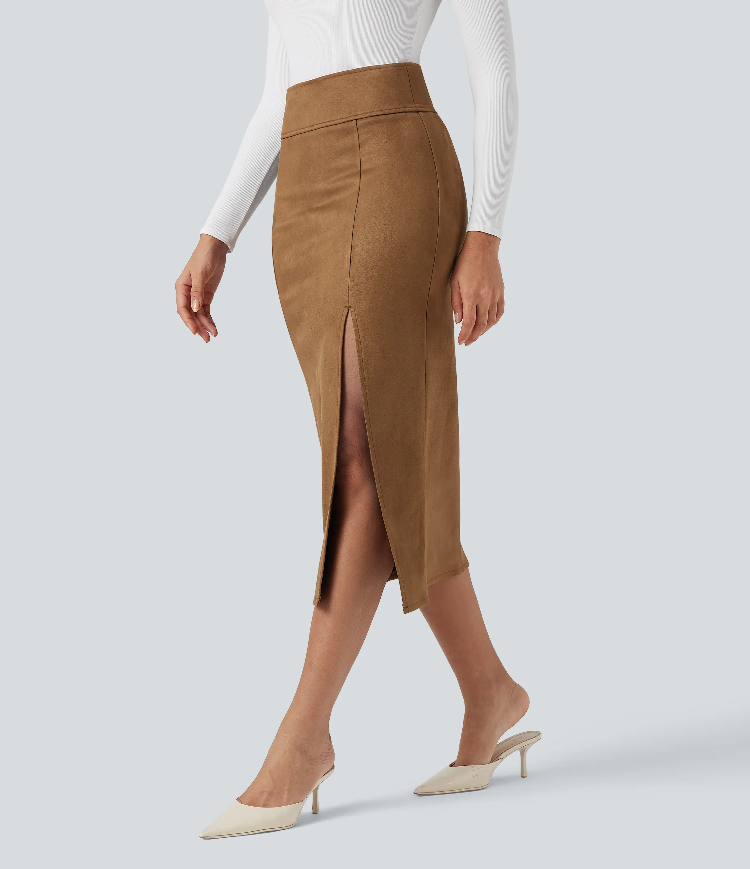 Halara Falda midi casual ajustada de ante con tiro alto - Chipmunk - XS(regular) sold by Halara product image thumbnail 4