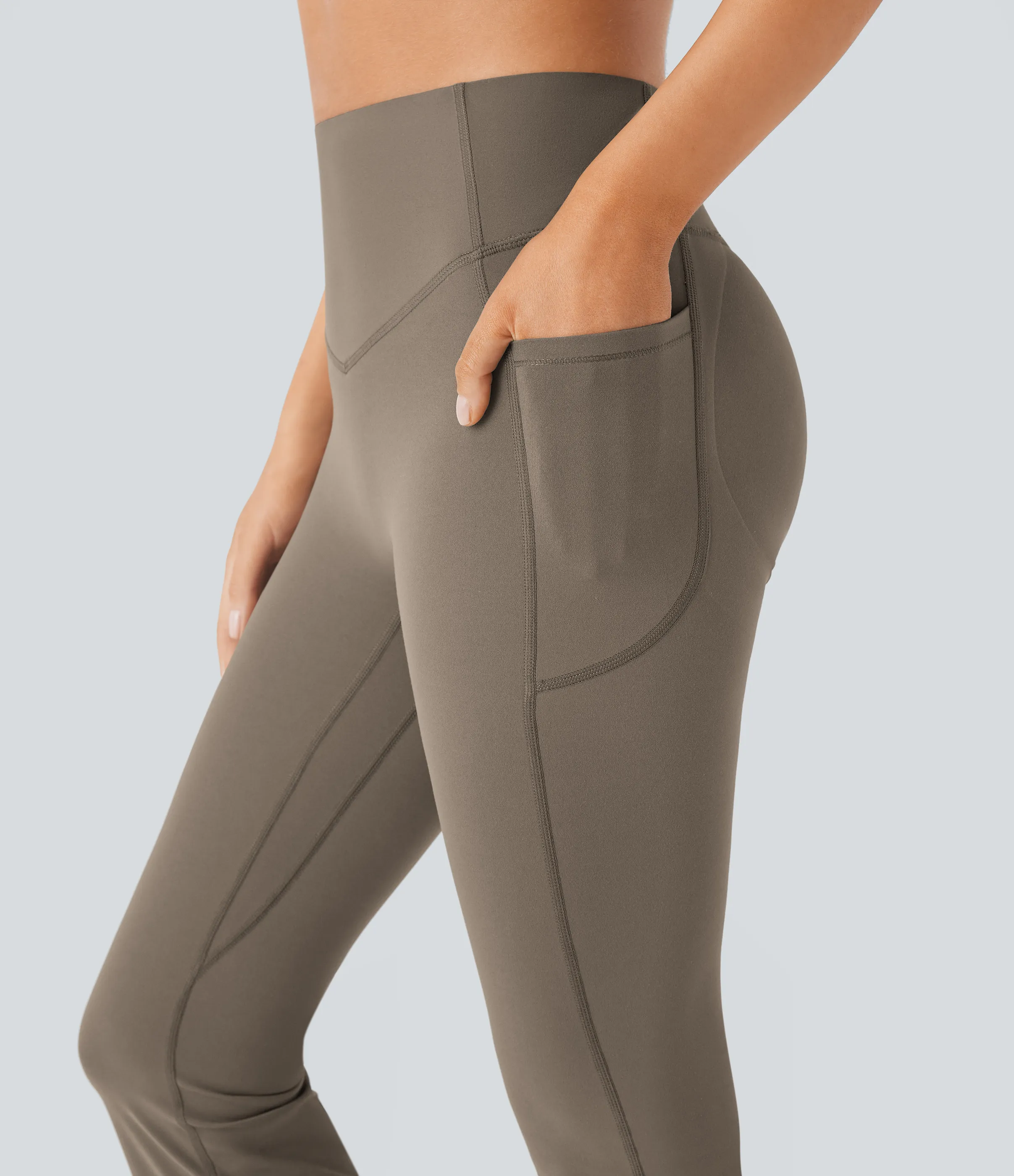 Halara Leggings SoCinched UltraSculpt Bootcut yoga tiro alto realce glúteo bolsillo lateral control abdomen moldeador - Dawn Brown - XS(petite) sold by Halara product image thumbnail 5