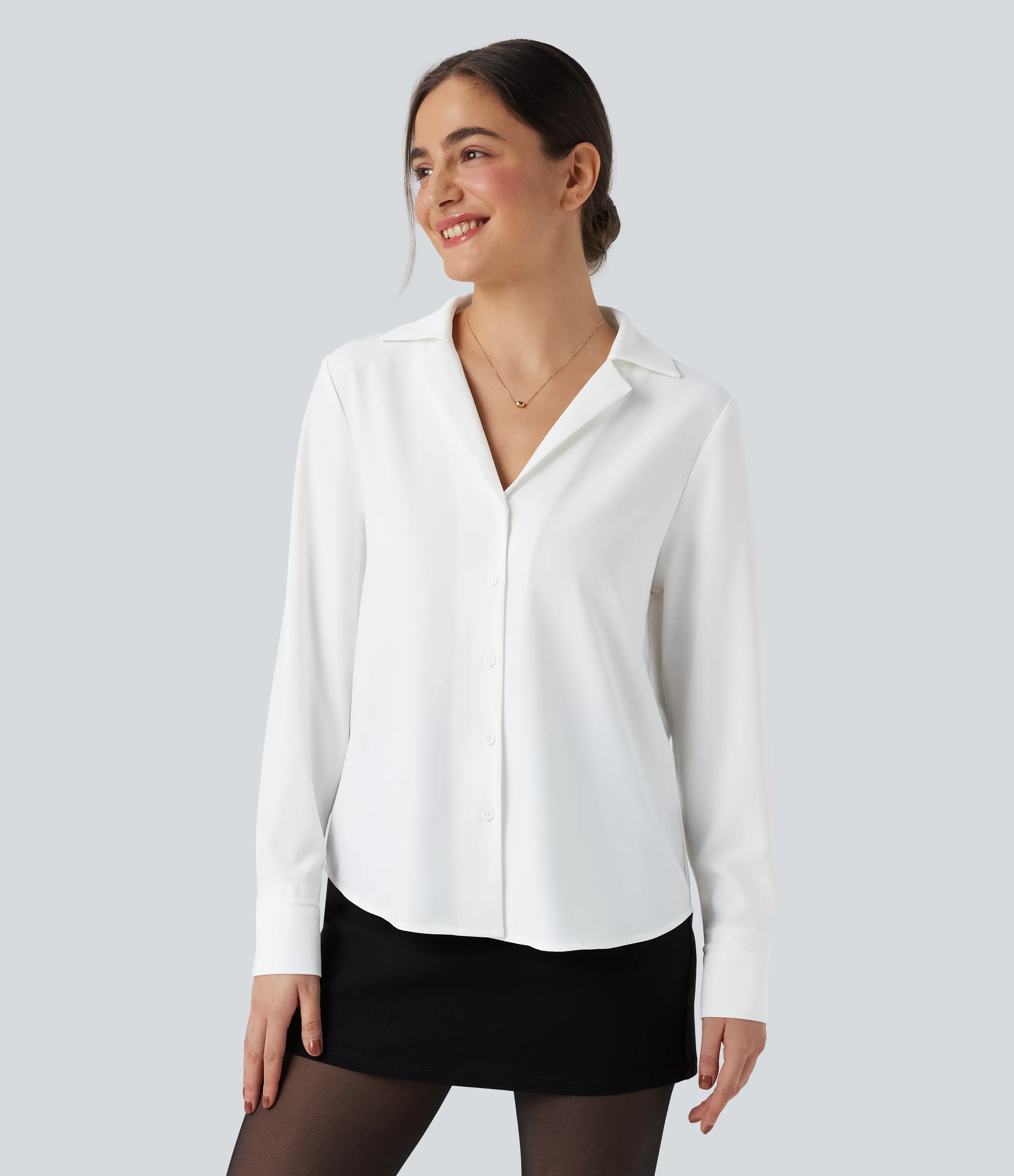 Halara Camisa de oficina de manga larga con dobladillo curvo - White - L sold by Halara product image thumbnail 4