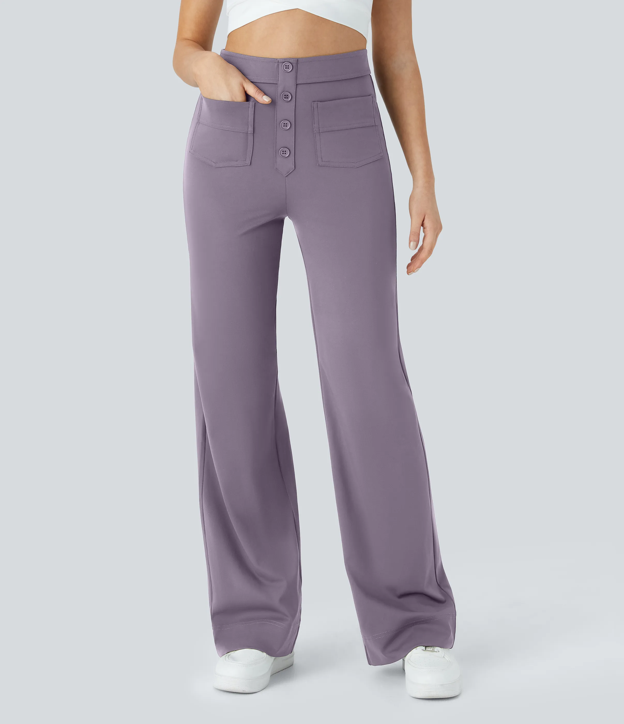 Halara Pantalones pierna recta múltiple bolsillo botón tiro alto - Purple Ash - XS(expetite) sold by Halara product image thumbnail 5