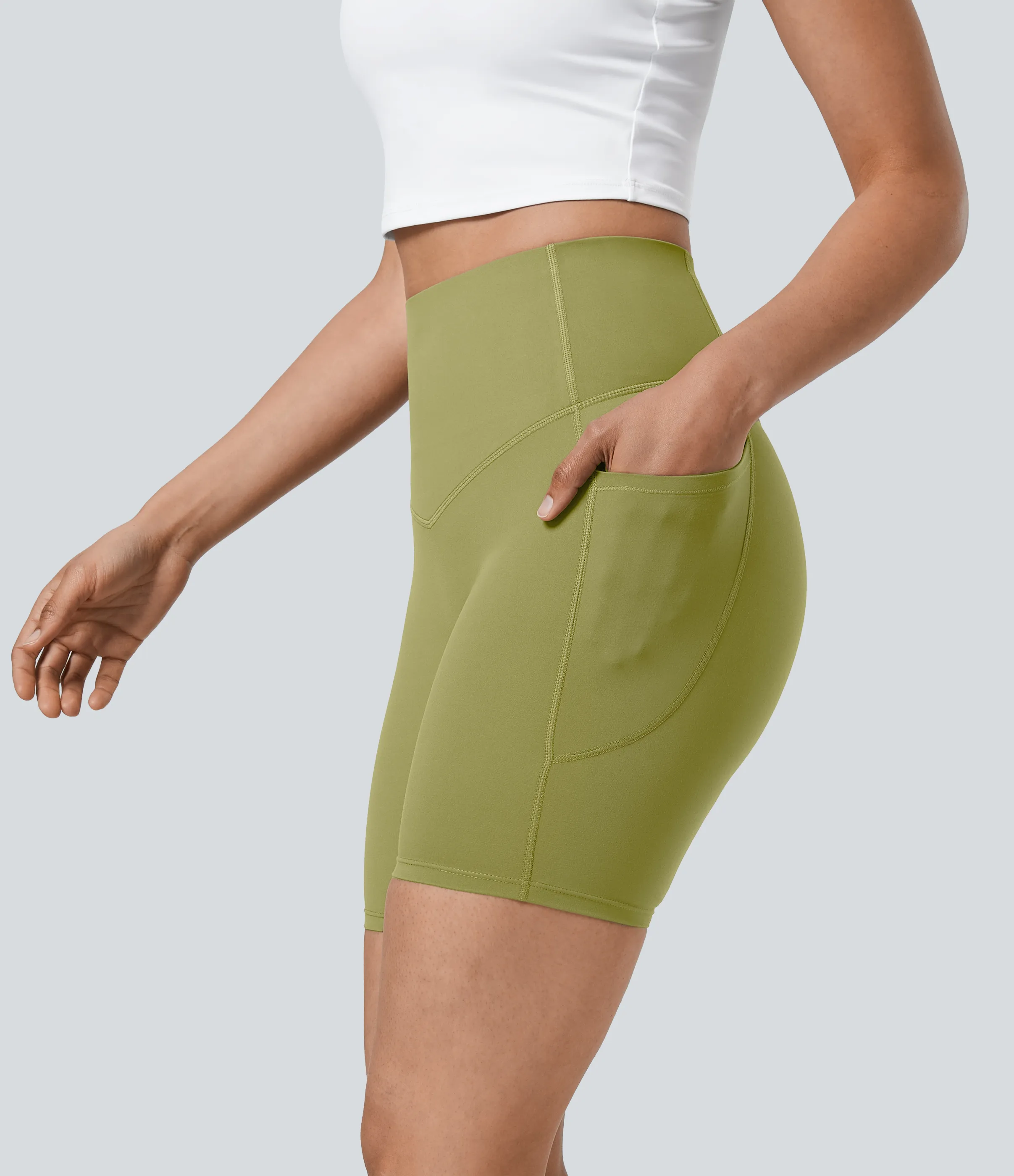 Halara Pantalones cortos SoCinched motociclista entrenamiento moldeador abdomen bolsillo lateral tiro alto 17.5cm - Moss - XL sold by Halara product image thumbnail 2