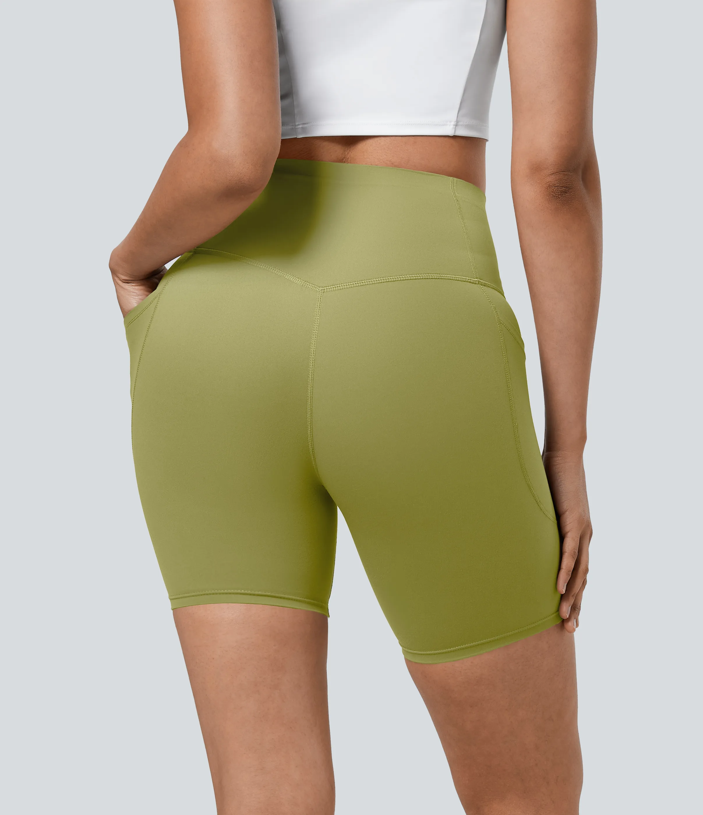 Halara Pantalones cortos SoCinched motociclista entrenamiento moldeador abdomen bolsillo lateral tiro alto 17.5cm - Moss - XL sold by Halara product image thumbnail 3