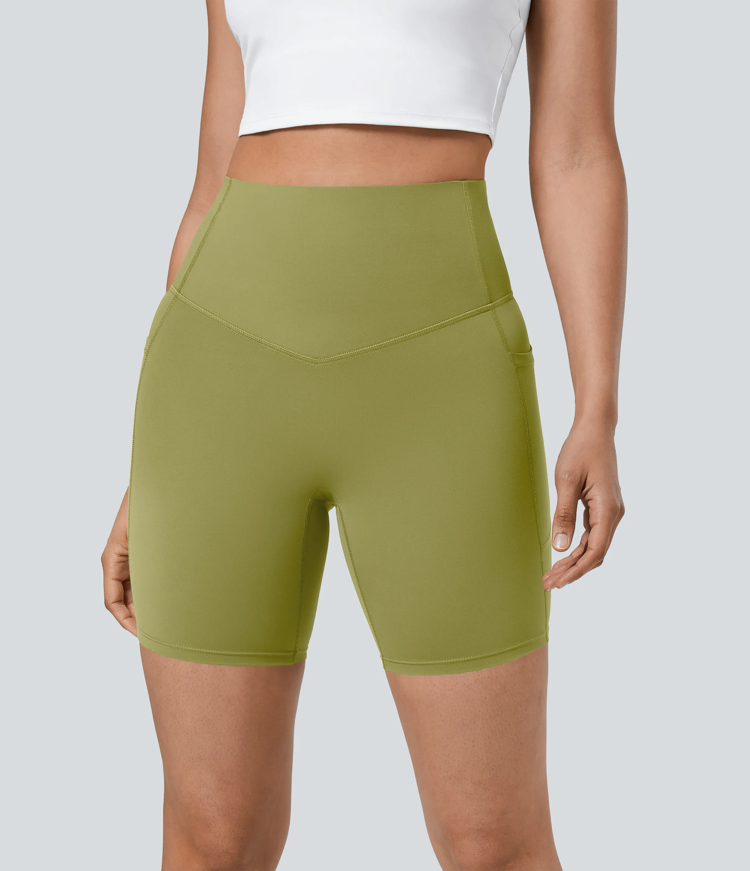 Halara Pantalones cortos SoCinched motociclista entrenamiento moldeador abdomen bolsillo lateral tiro alto 17.5cm - Moss - XL sold by Halara product image thumbnail 4