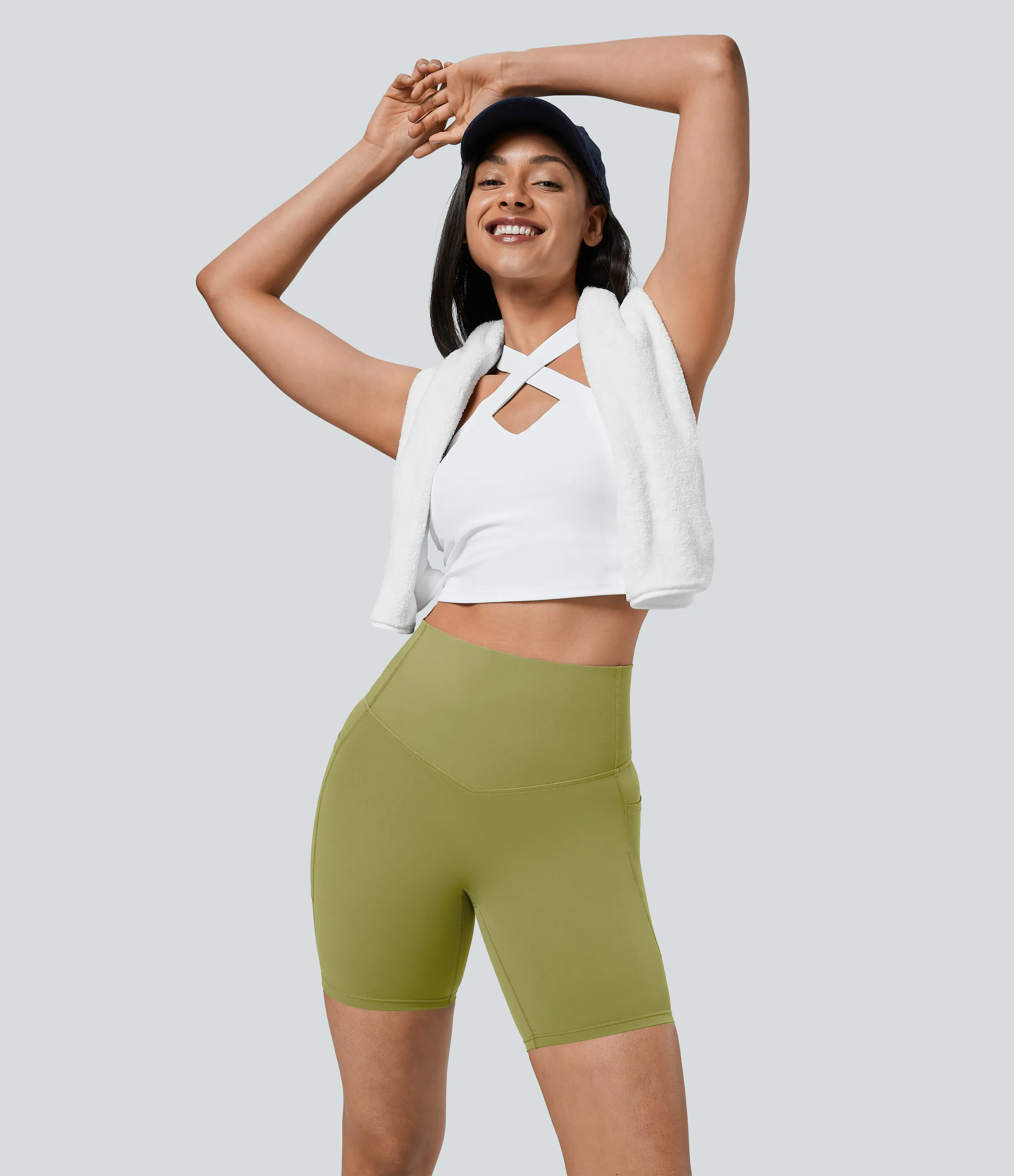 Halara Pantalones cortos SoCinched motociclista entrenamiento moldeador abdomen bolsillo lateral tiro alto 17.5cm - Moss - XL sold by Halara product image thumbnail 5