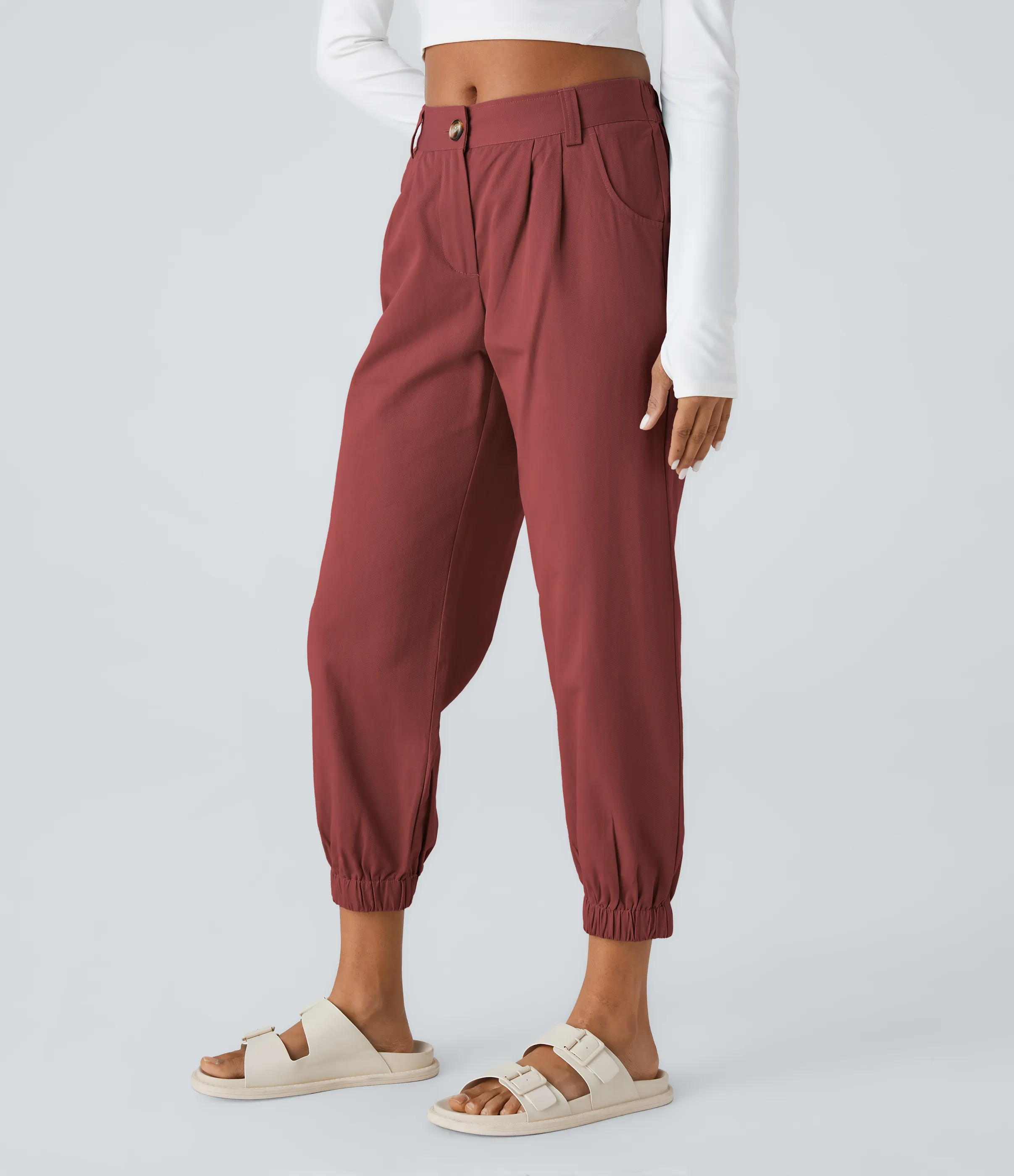 Halara Joggers algodón bolsillo lateral cremallera botón tiro medio - Russet Brown - L(regular) sold by Halara product image thumbnail 4