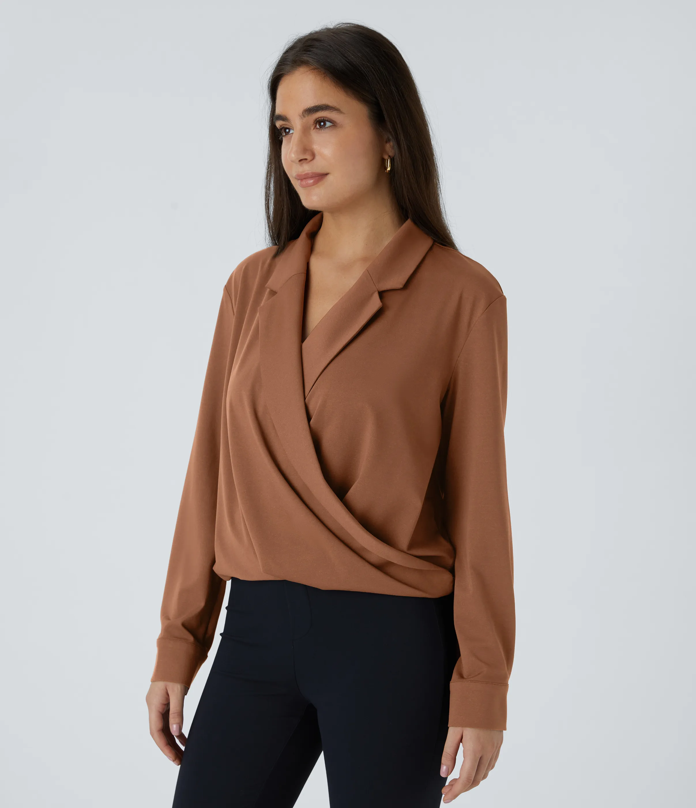 Halara Camisa oficina manga larga cruzada cuello muesca - Rust Red - L sold by Halara product image thumbnail 4