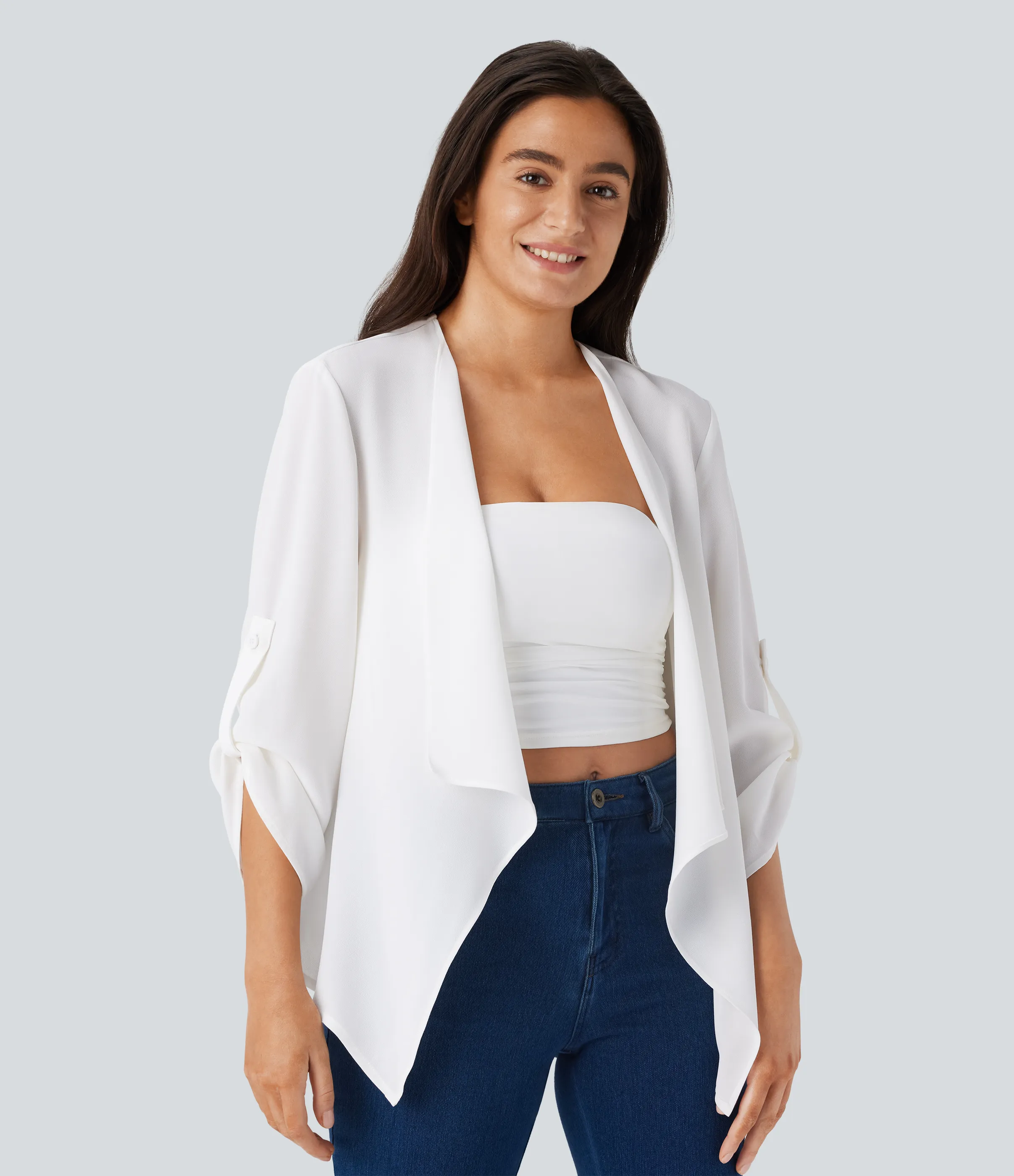 Halara Chaqueta manga enrollable cascada - White - L sold by Halara product image thumbnail 2