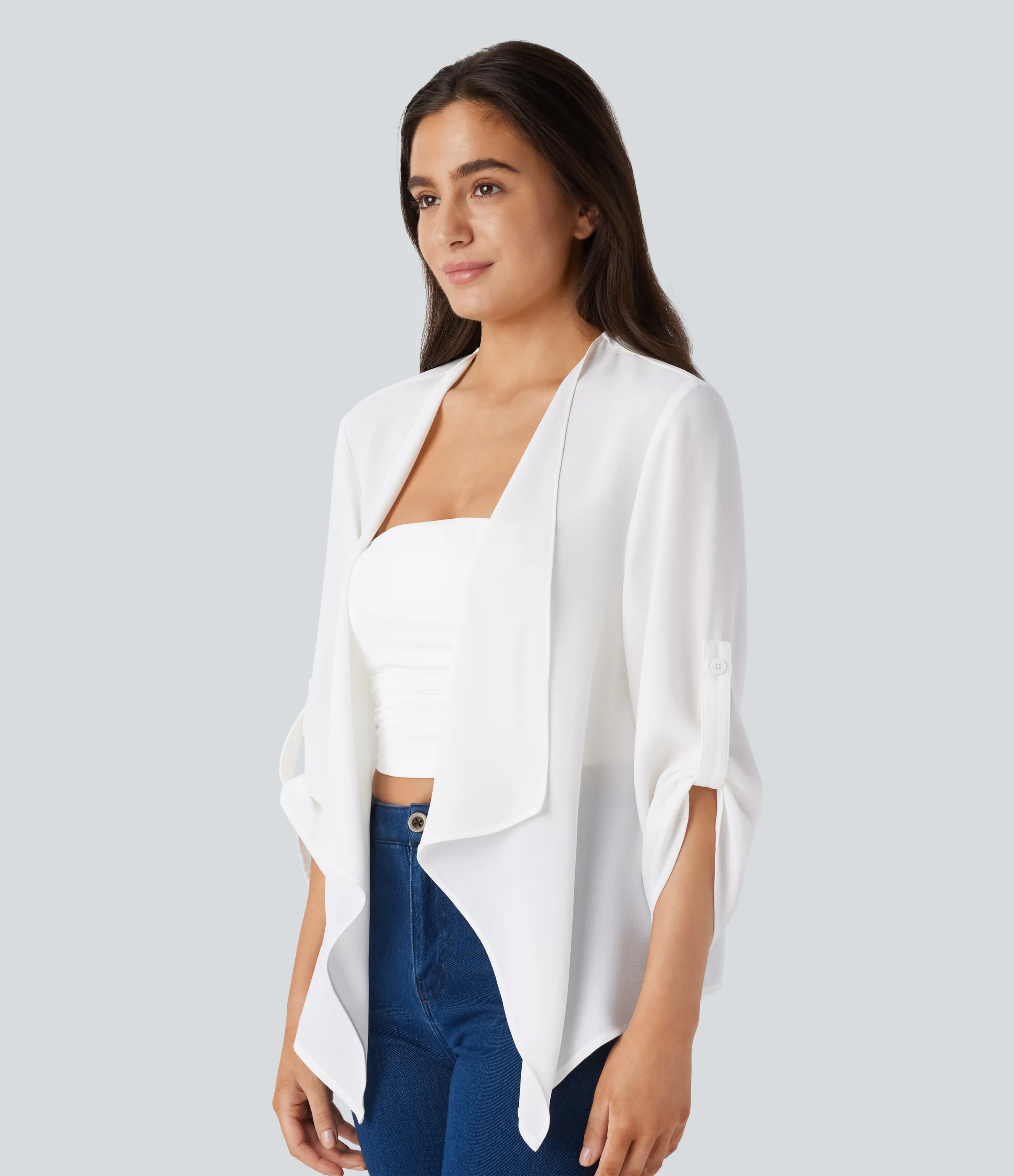 Halara Chaqueta manga enrollable cascada - White - L sold by Halara product image thumbnail 4