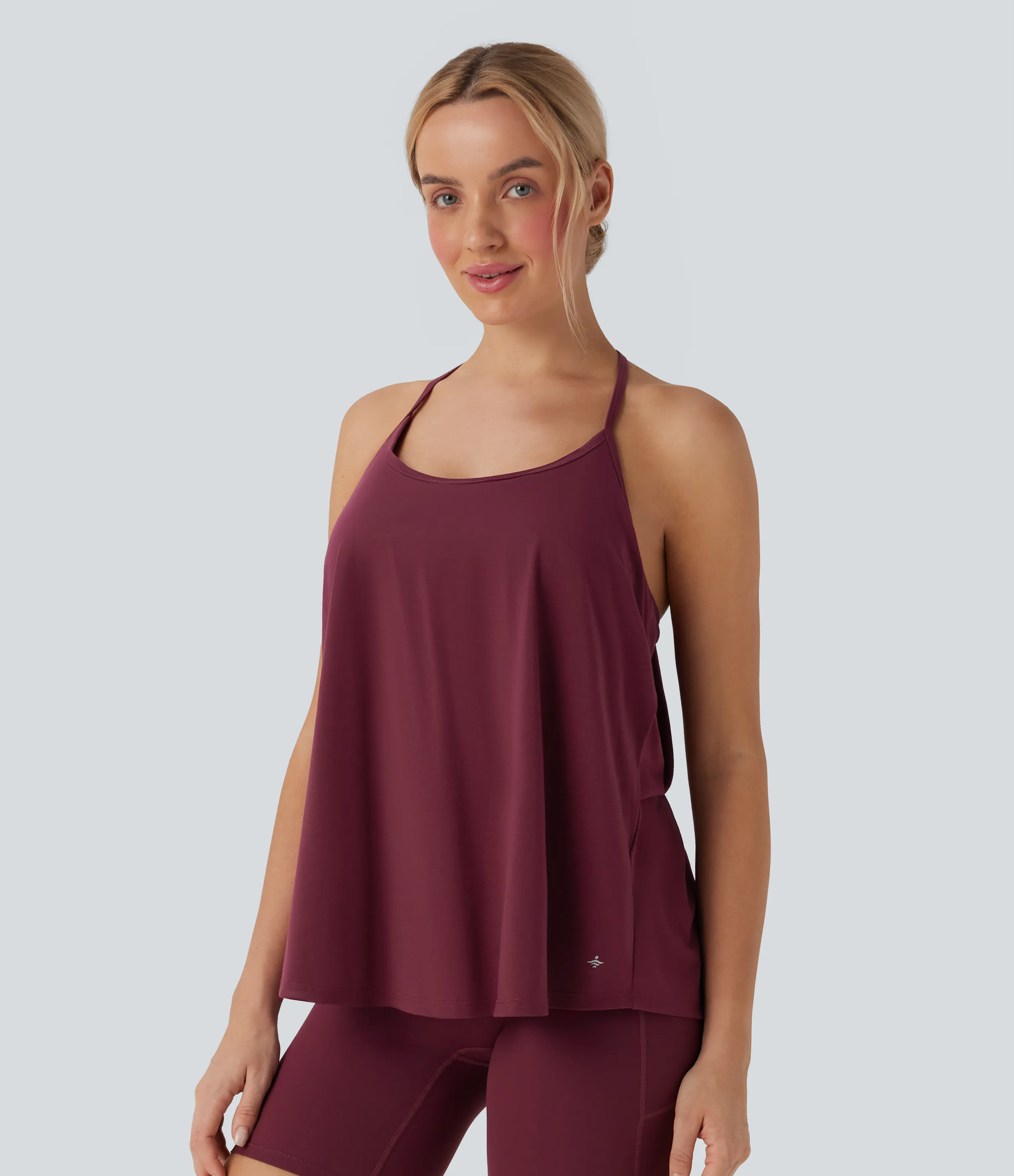 Halara Top deportivo de yoga SoftlyZero™ Airy con cuello halter drapeado y tacto fresco-UPF51+ en copas D-F - Cordovan - S sold by Halara product image thumbnail 2