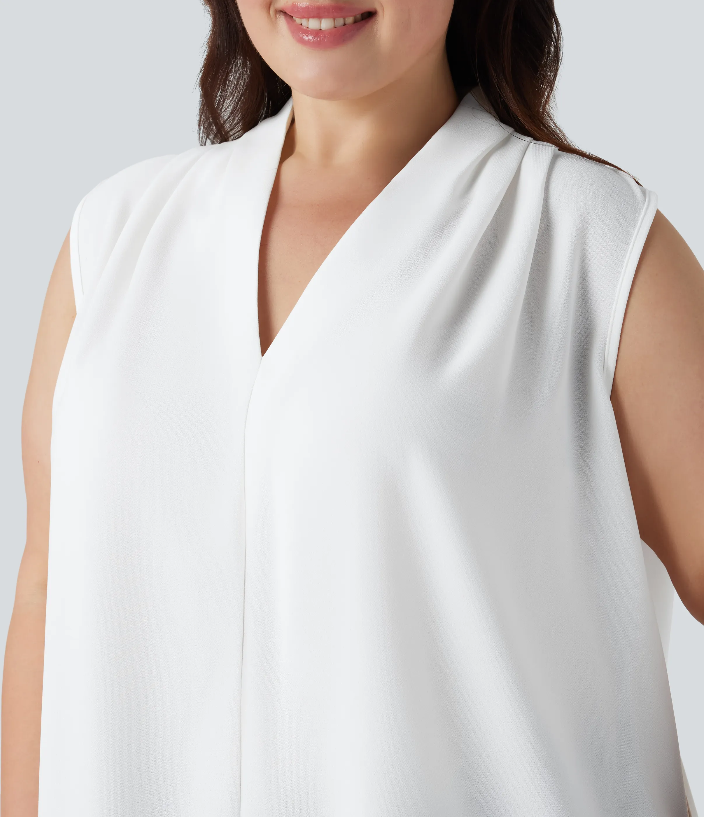 Halara Blusa de oficina sin mangas con cuello en V y tallas grandes - White - 3X sold by Halara product image thumbnail 5