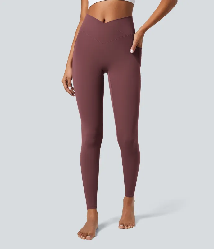 Halara Leggings Softlyzero™ liso bolsillo cruzado - Red Mahogany - M(full_length) sold by Halara