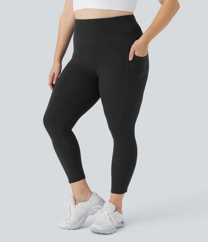 Halara Leggings yoga Softlyzero™ liso talla grande bolsillo doble tiro alto 7/8 - Black - 2X made by Halara