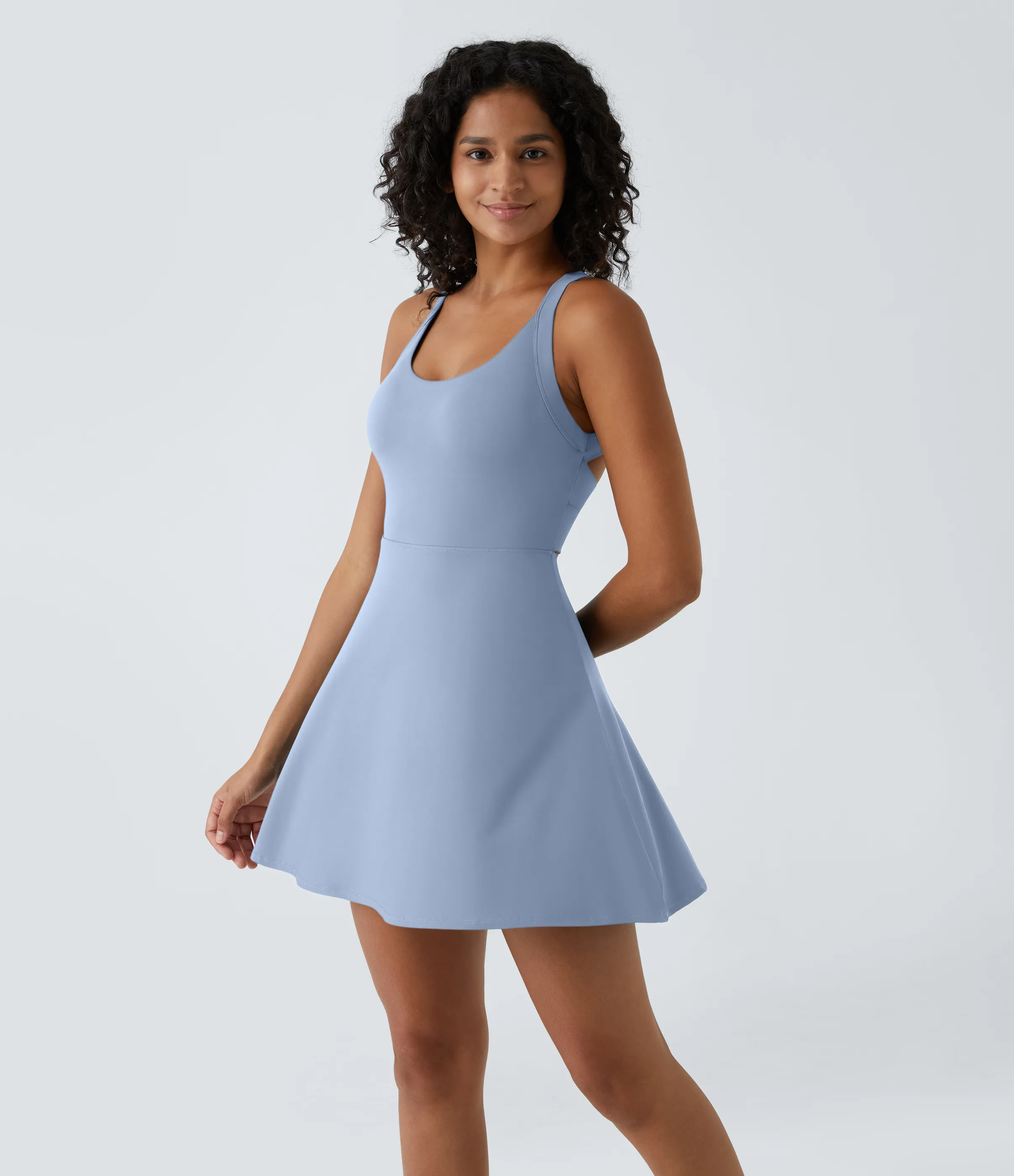 Halara Vestido activo baile mini vuelo retorcido sin espalda Longitud más larga - Light Grey Blue - XS(Long) sold by Halara product image thumbnail 3